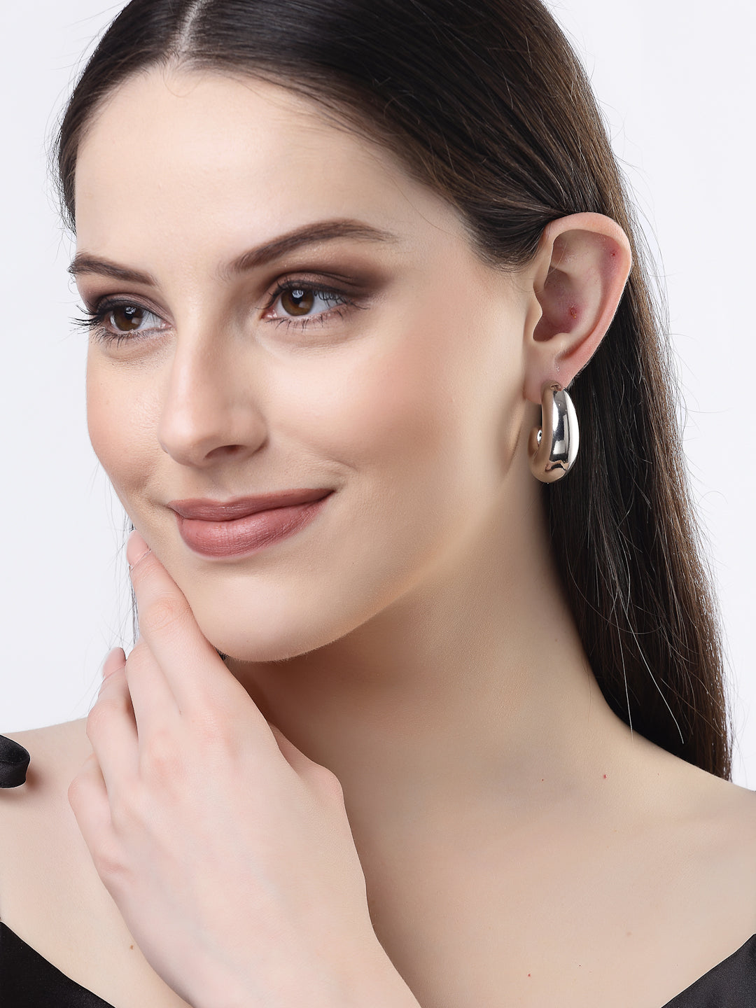Women's Silver-Plated Circular-Shaped Half Hoop Earrings
