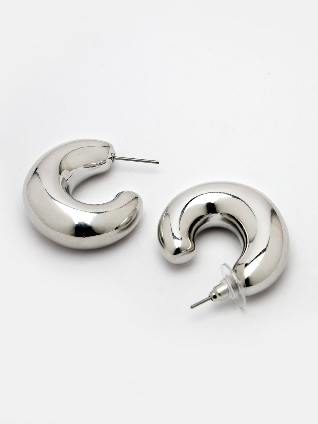 Women's Silver-Plated Circular-Shaped Half Hoop Earrings