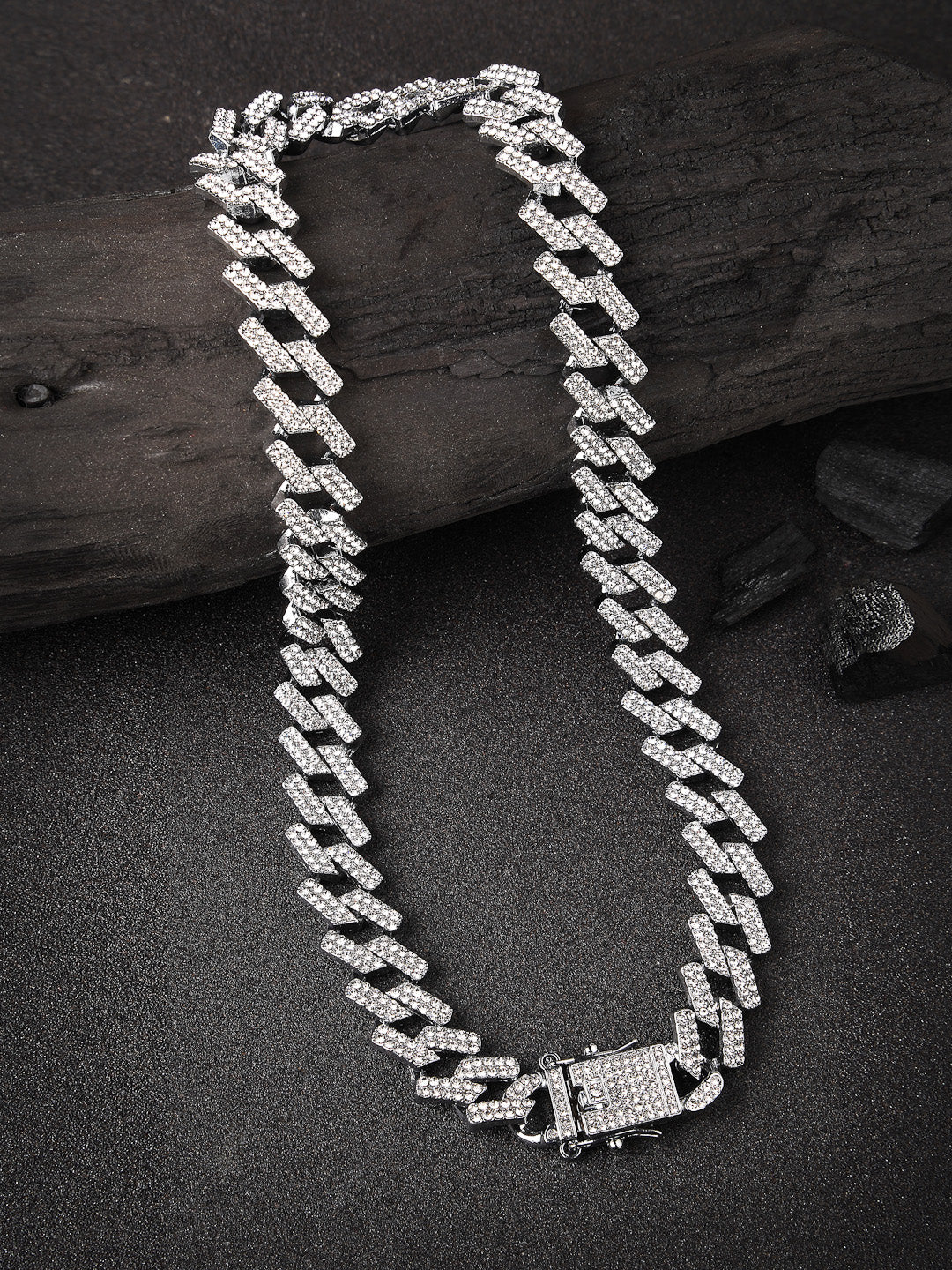 Men's Silver-Plated Stainless Steel American Diamond Chain - NVR