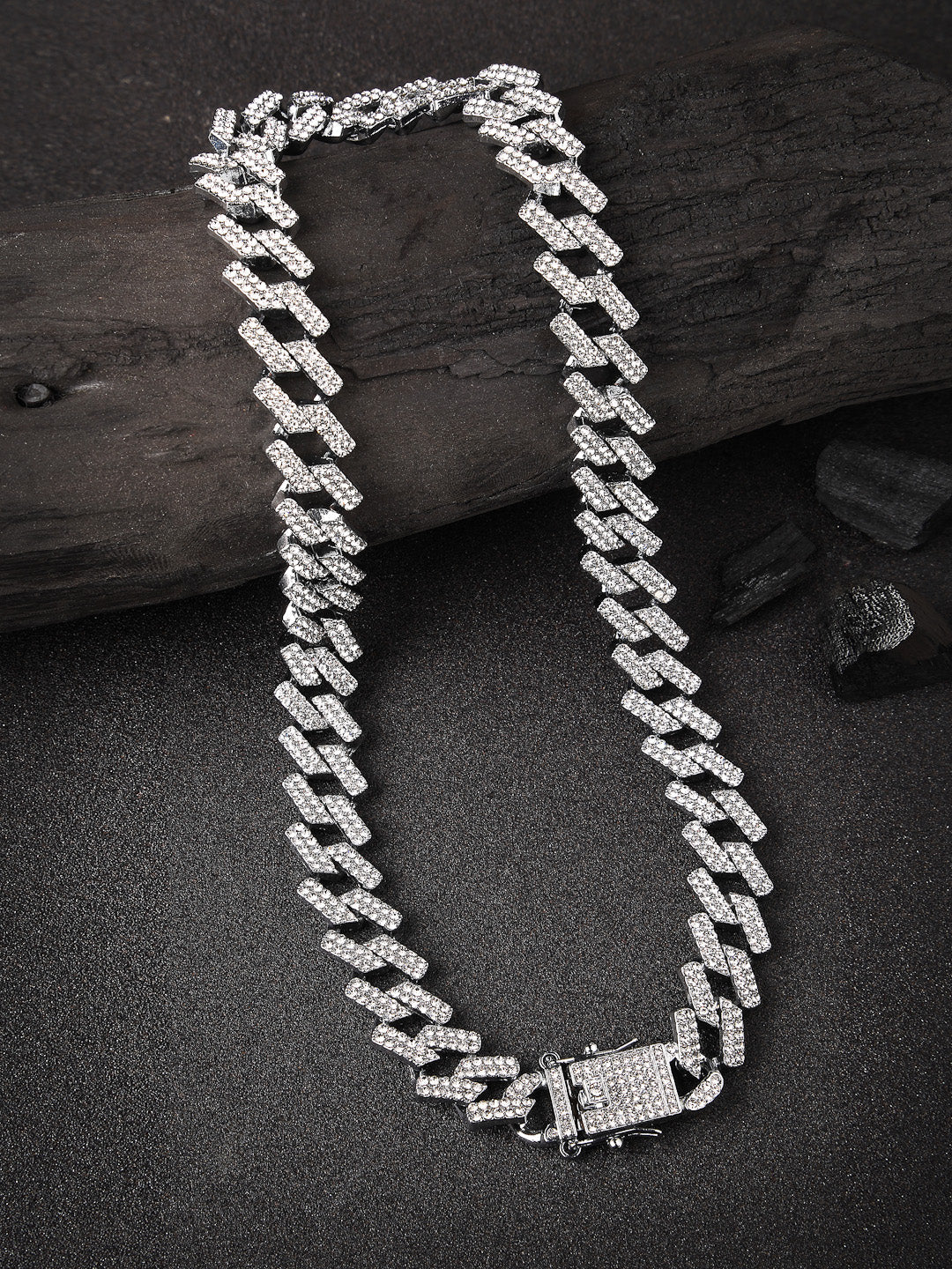 Men's Silver-Plated Stainless Steel American Diamond Chain