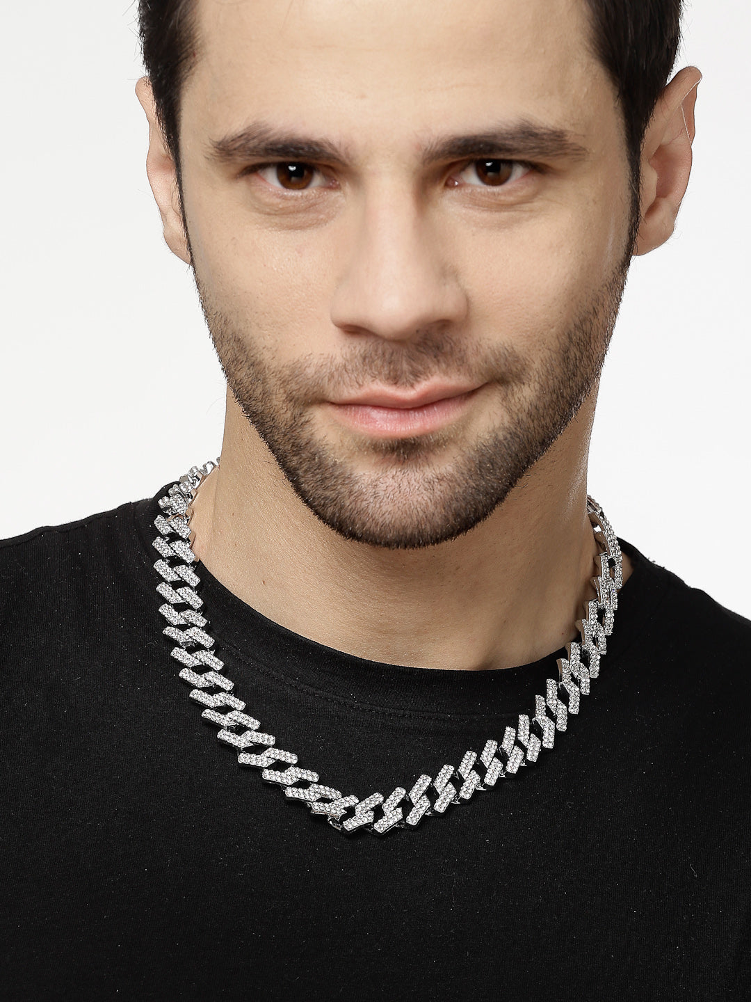 Men's Silver-Plated Stainless Steel American Diamond Chain