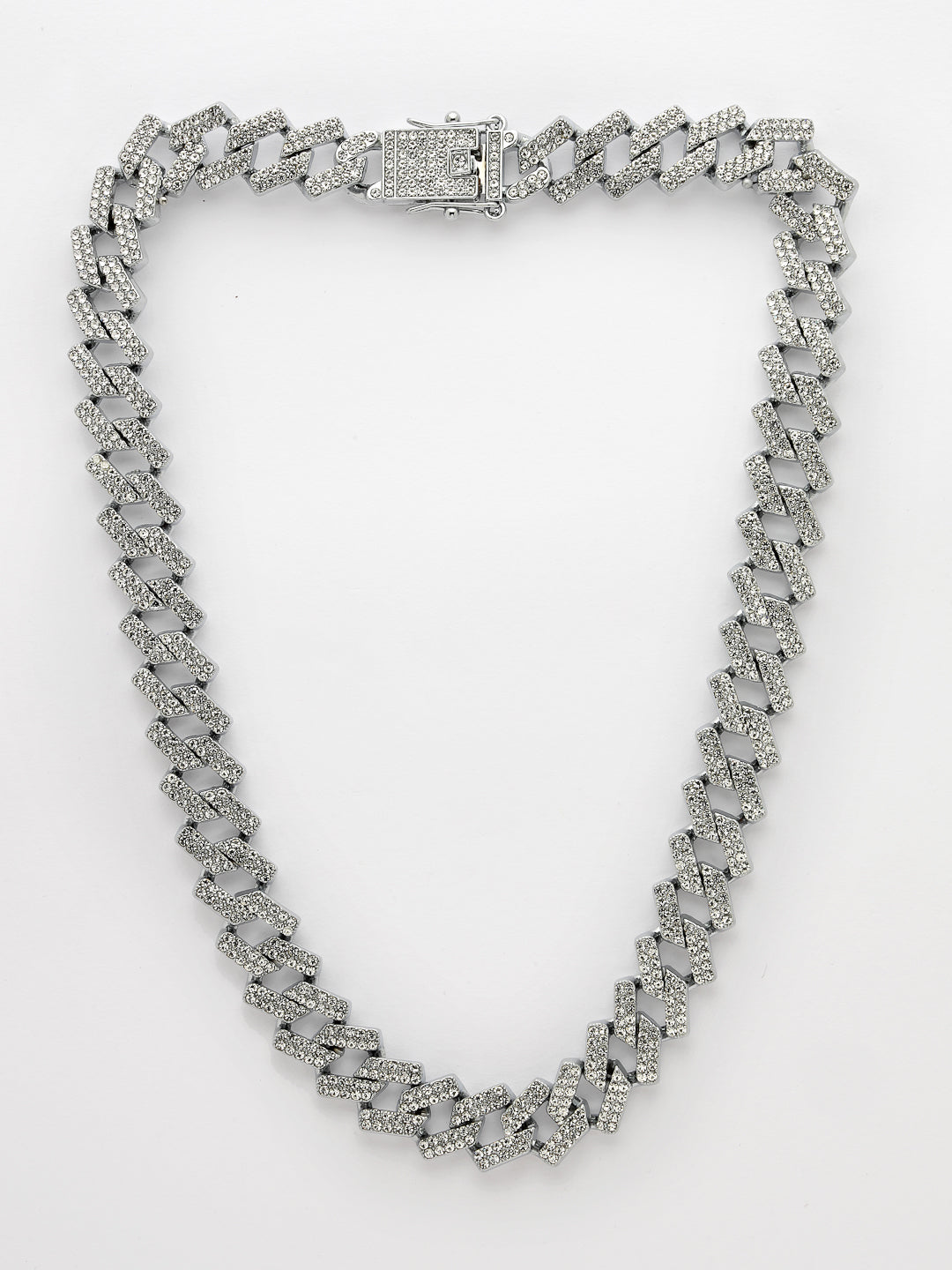Men's Silver-Plated Stainless Steel American Diamond Chain