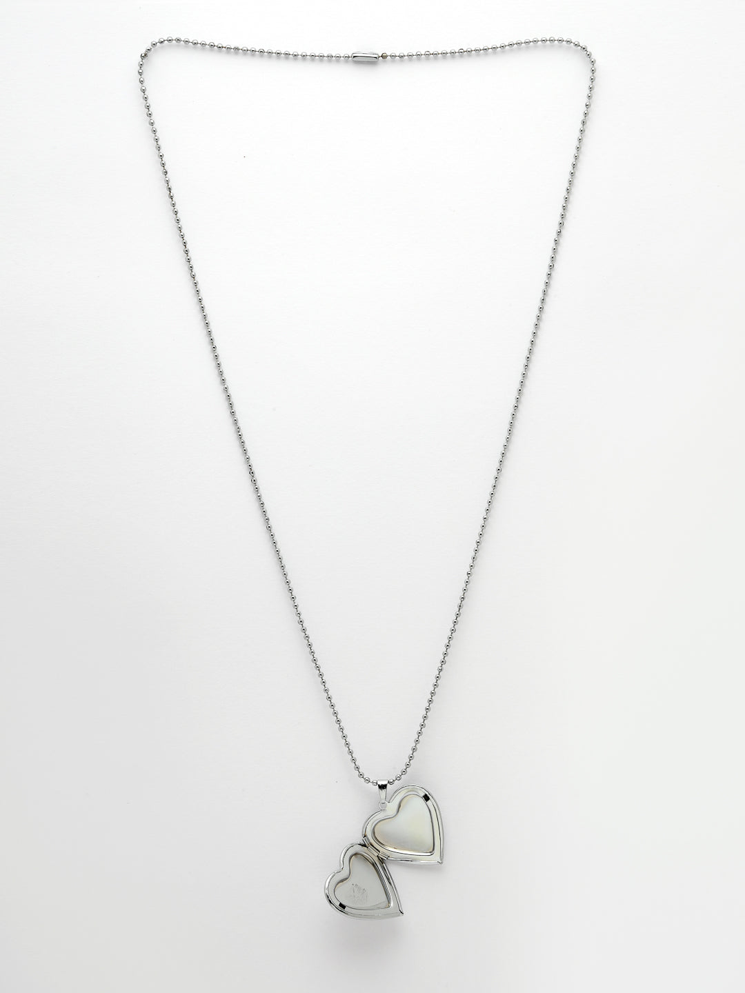 Men's silver plated heart shaped pendent with picture frame and chain