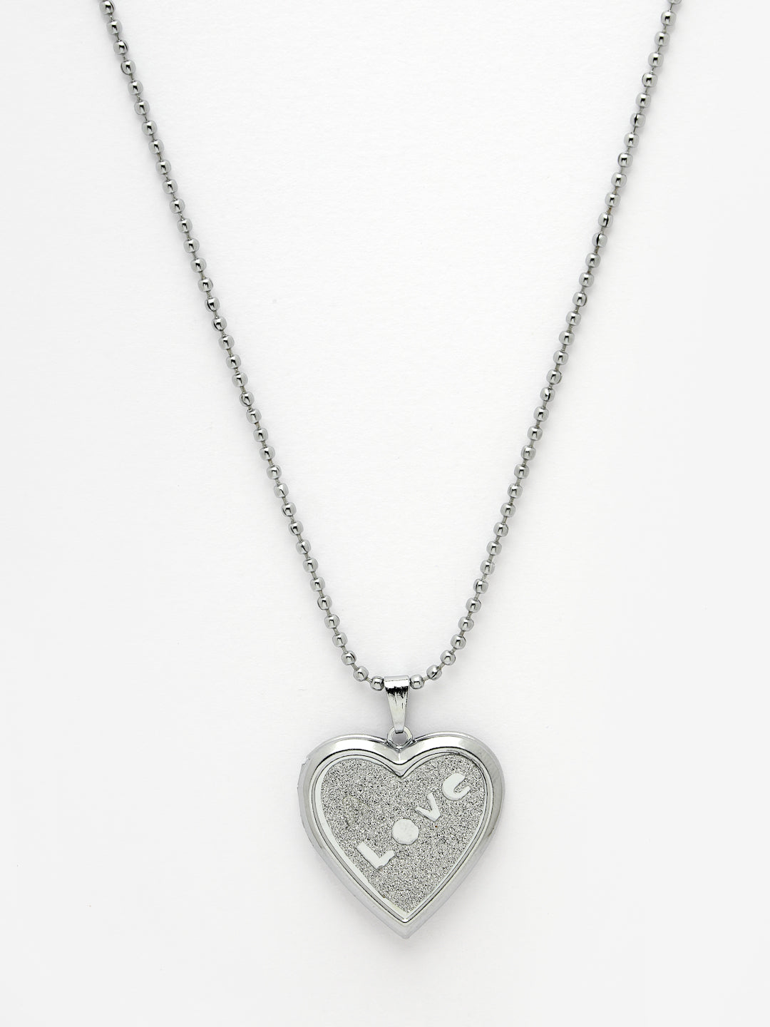 Men's silver plated heart shaped pendent with picture frame and chain