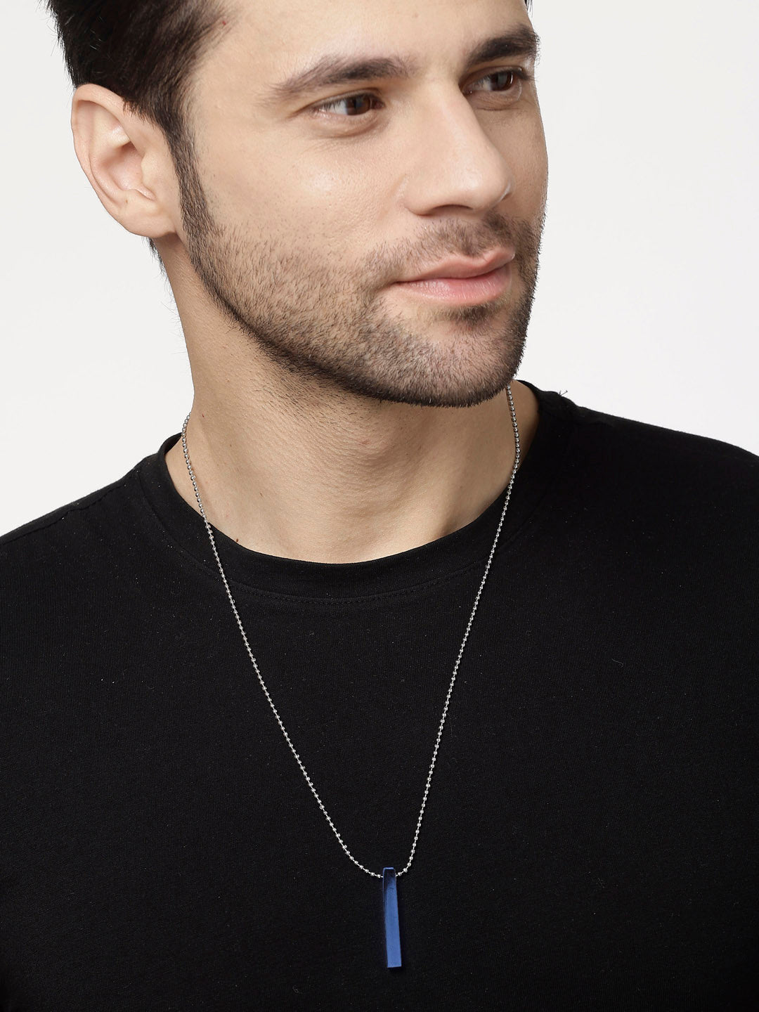 Men's blue plated geomatric pendent with chain