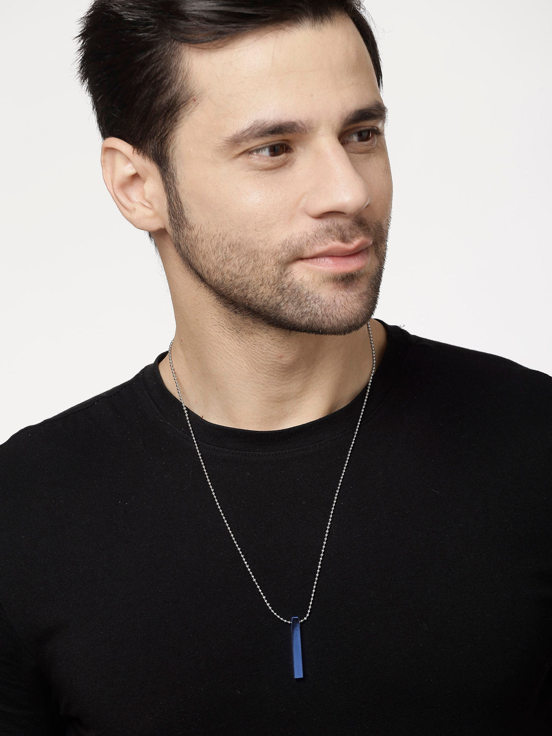 Men's blue plated geomatric pendent with chain