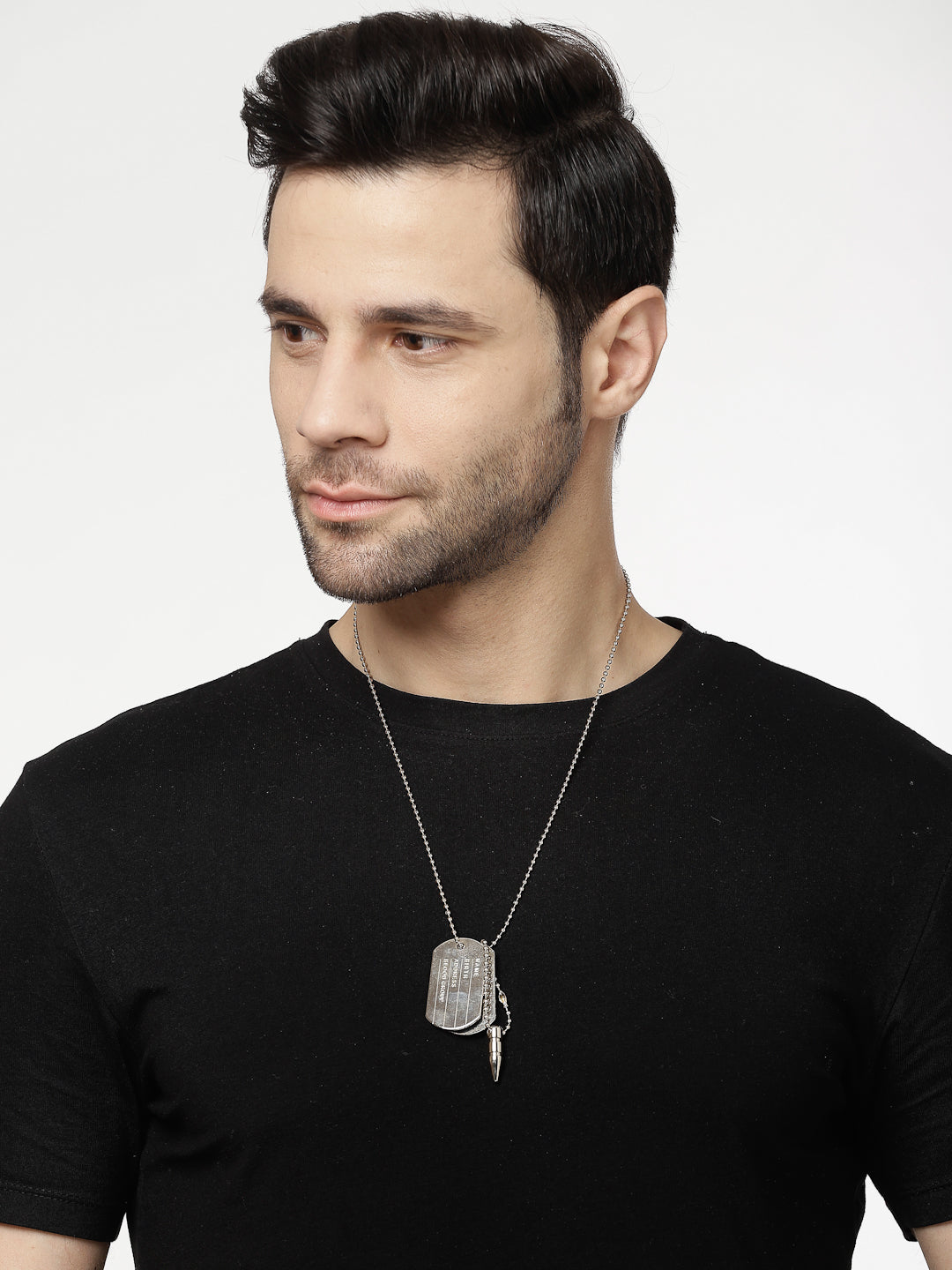 Men's silver plated milletry style pendent with chain