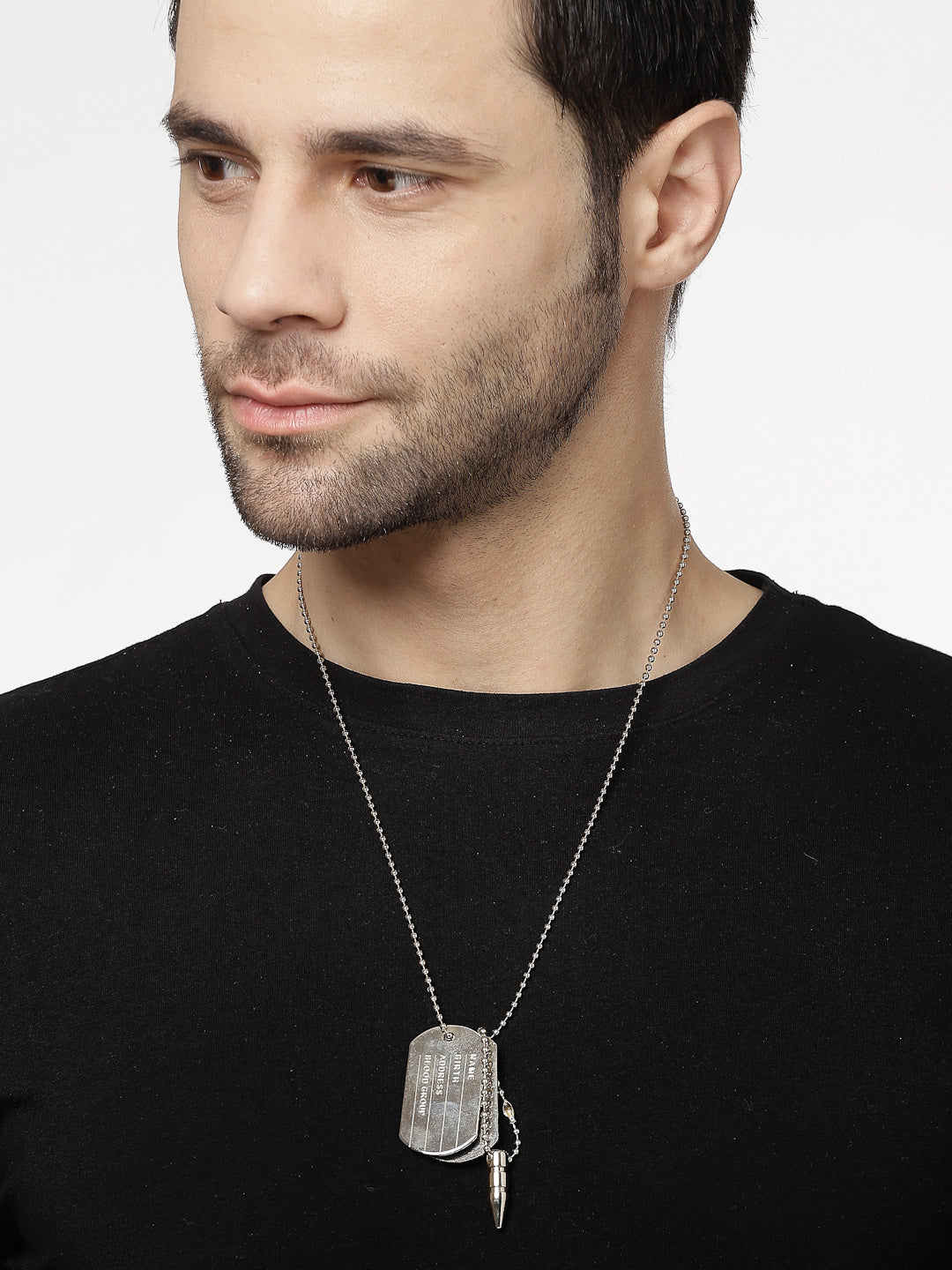 Men's silver plated milletry style pendent with chain - NVR