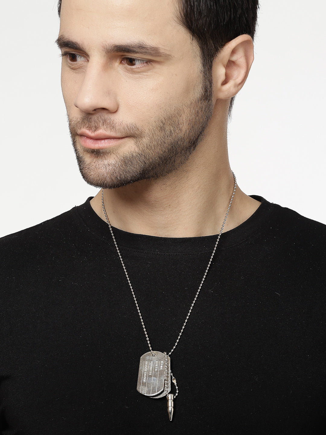 Men's silver plated milletry style pendent with chain