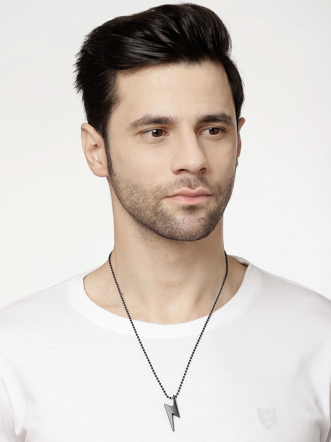 Men's black plated flash pendent with chain