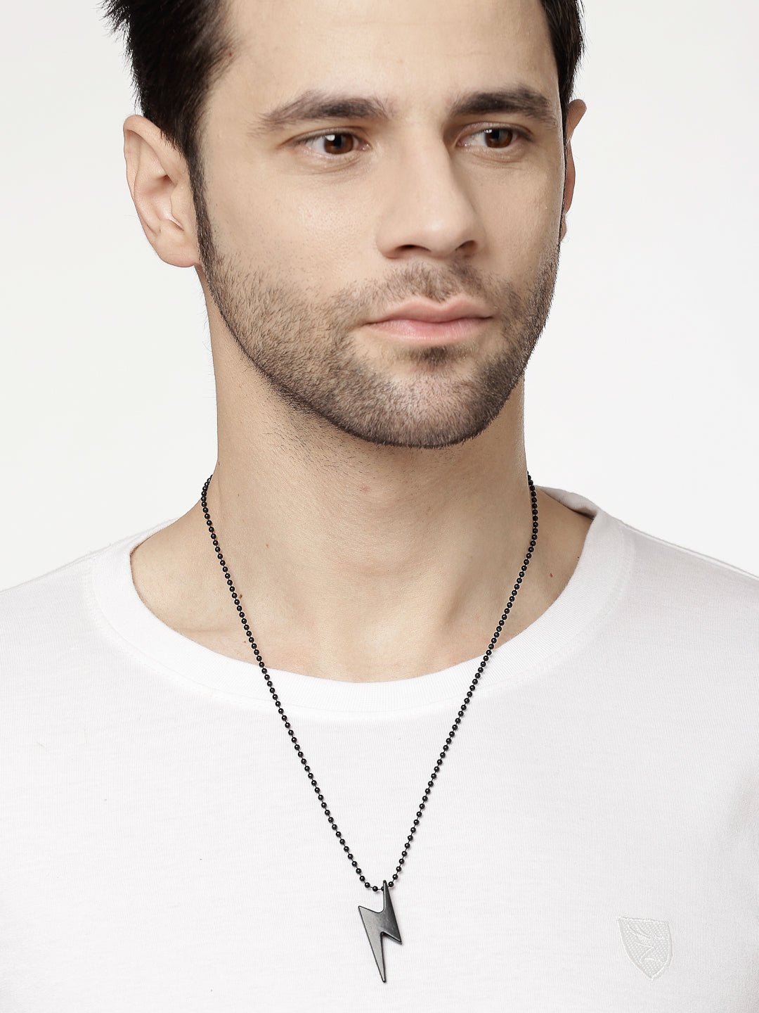 Men's black plated flash pendent with chain