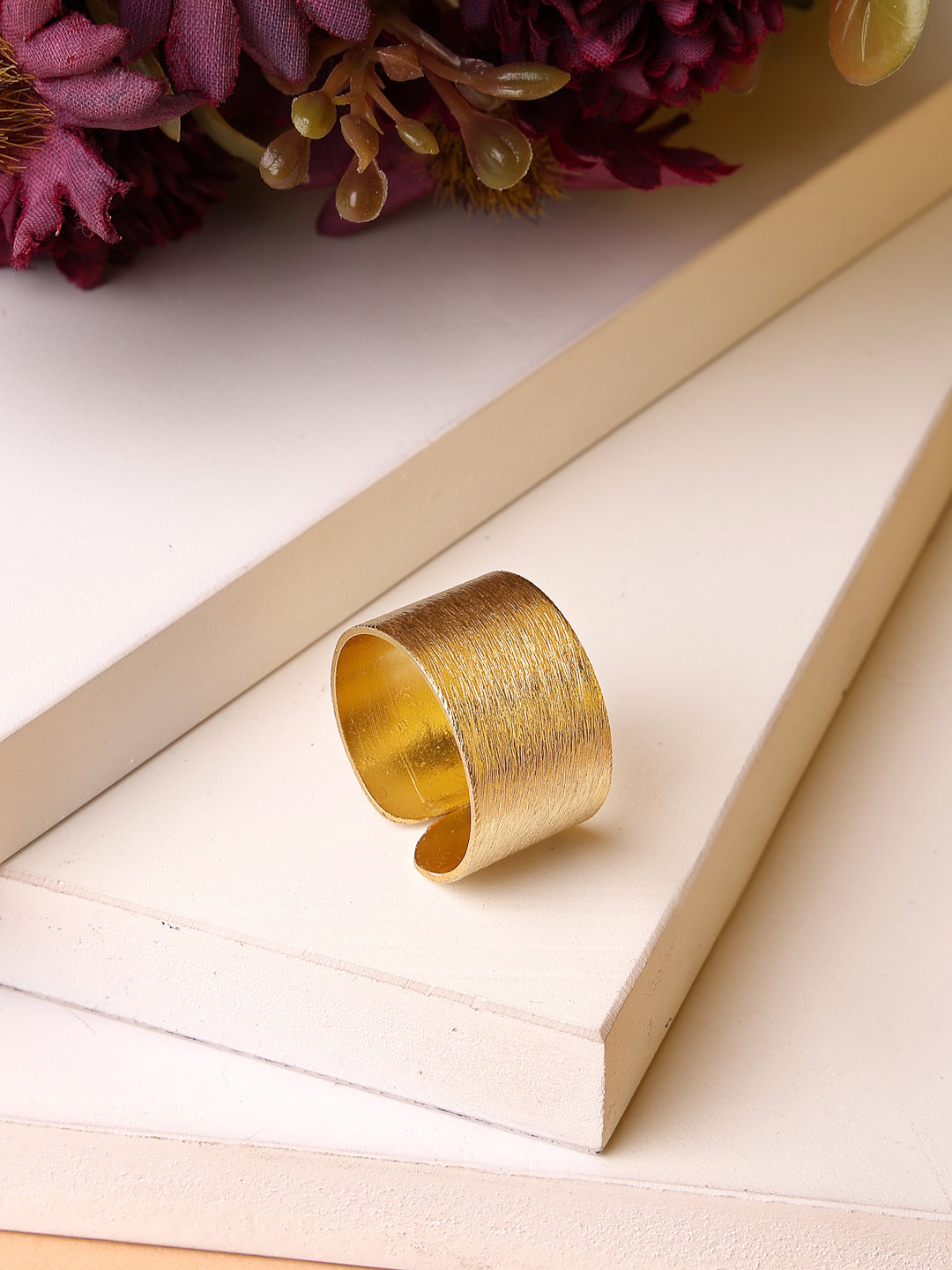 Women's Gold-plated Solid Adjustable Finger Ring - NVR