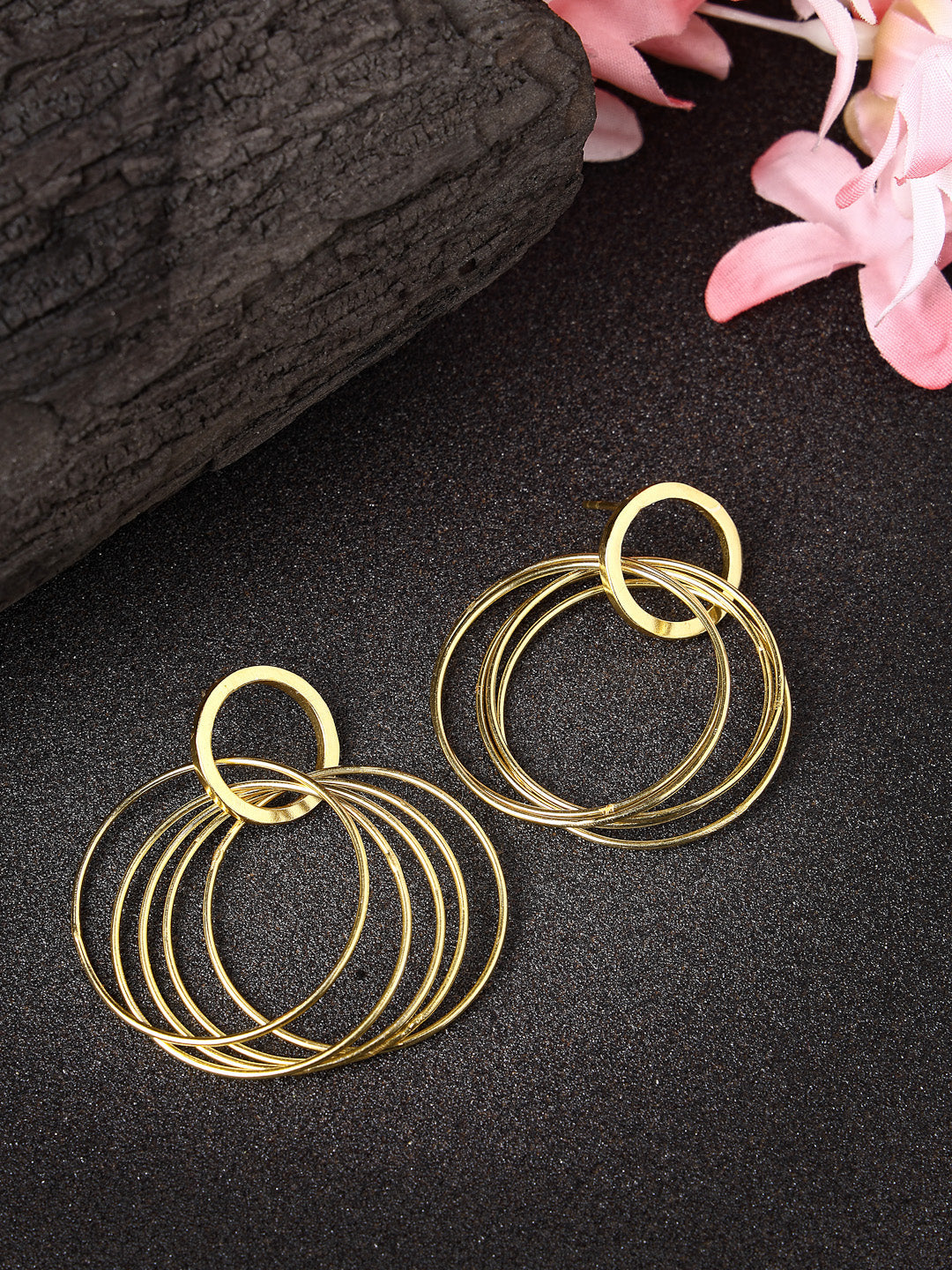 Women's Golden Linked Round Circle Attached Drop Earrings