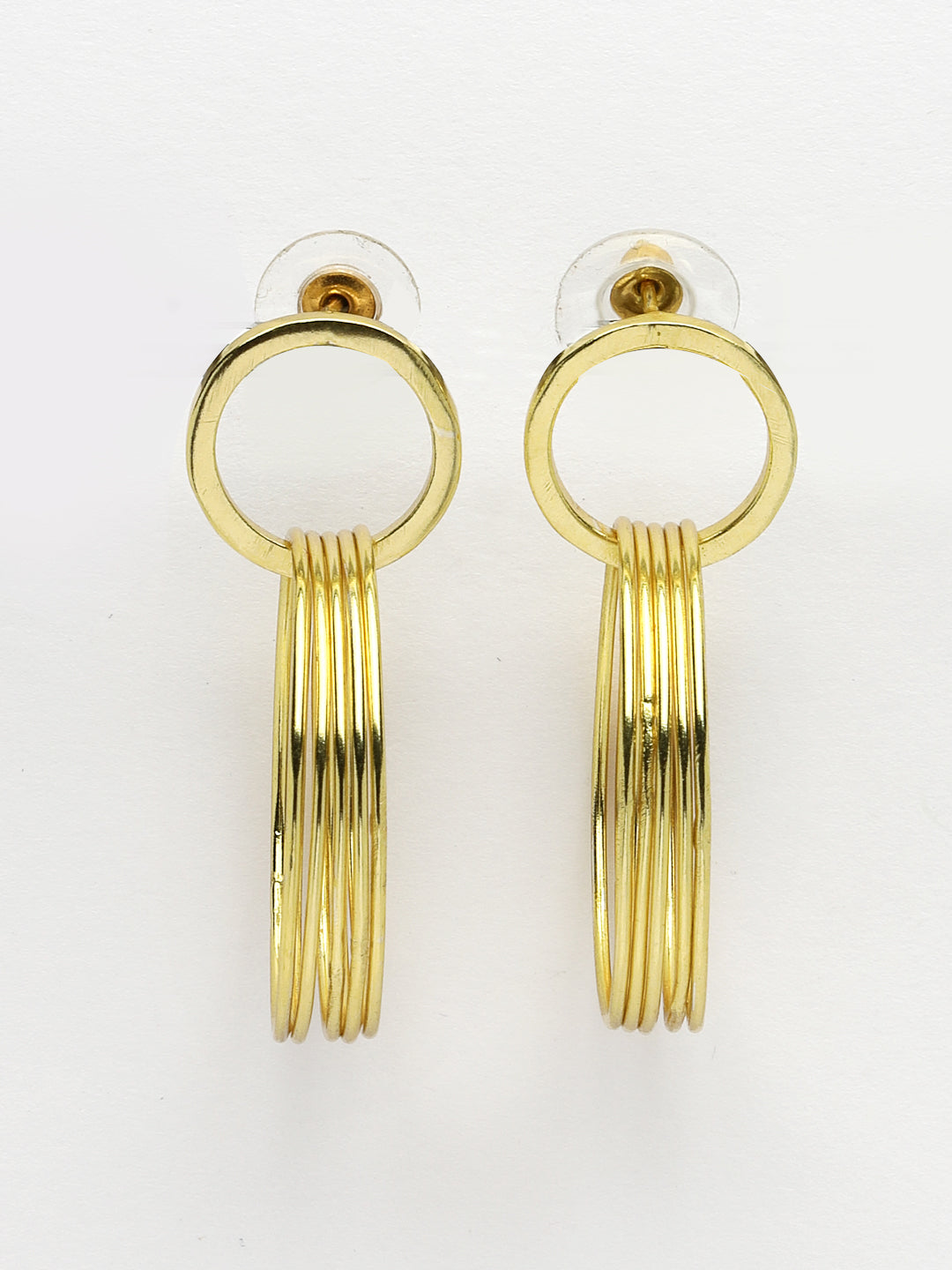 Women's Golden Linked Round Circle Attached Drop Earrings