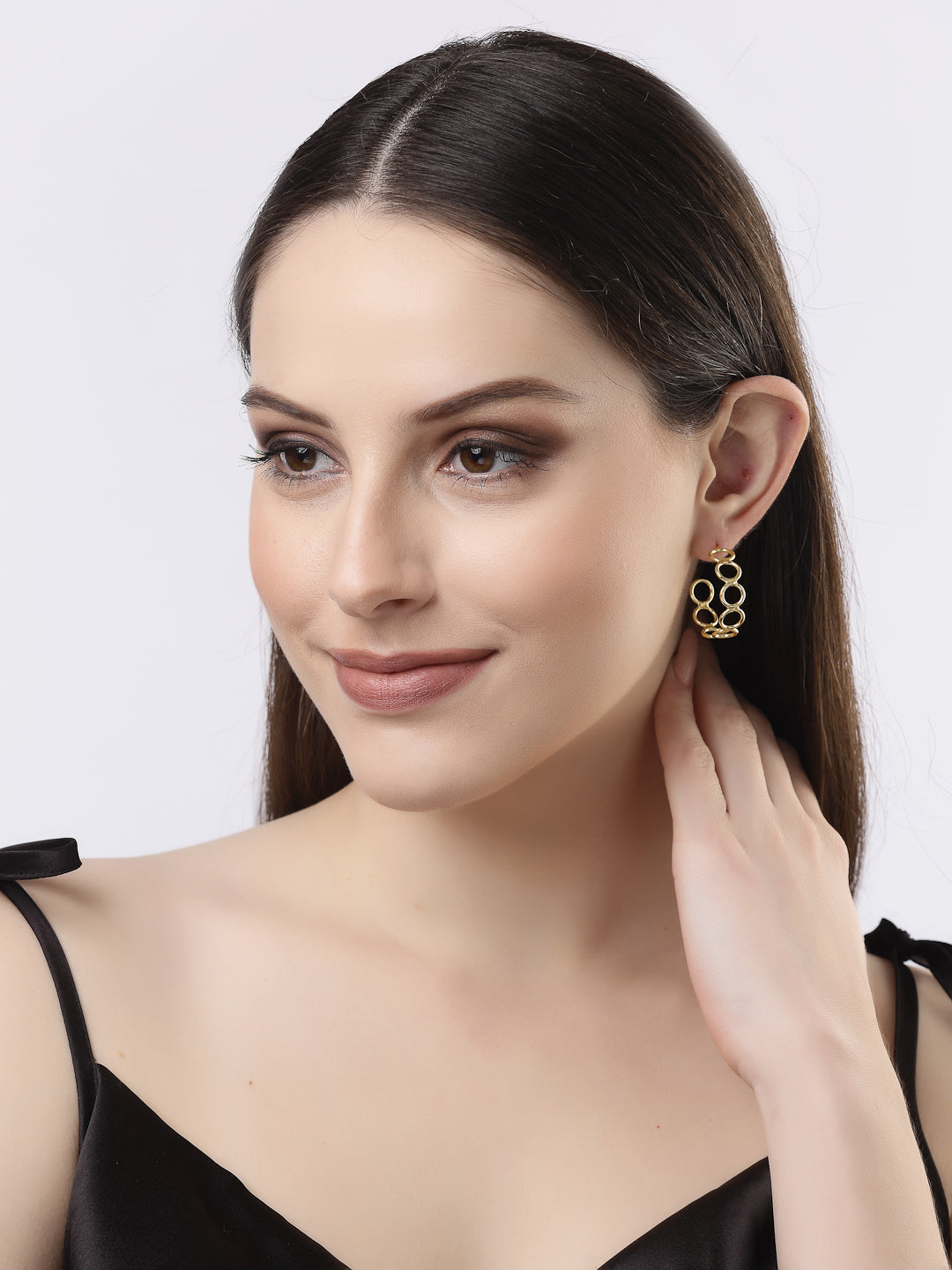 Women's Gold-plated Contemporary Half Hoop Earrings - NVR
