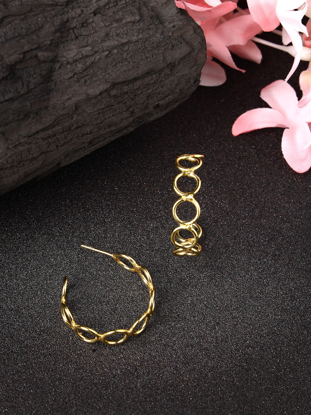 Women's Gold-plated Contemporary Half Hoop Earrings - NVR