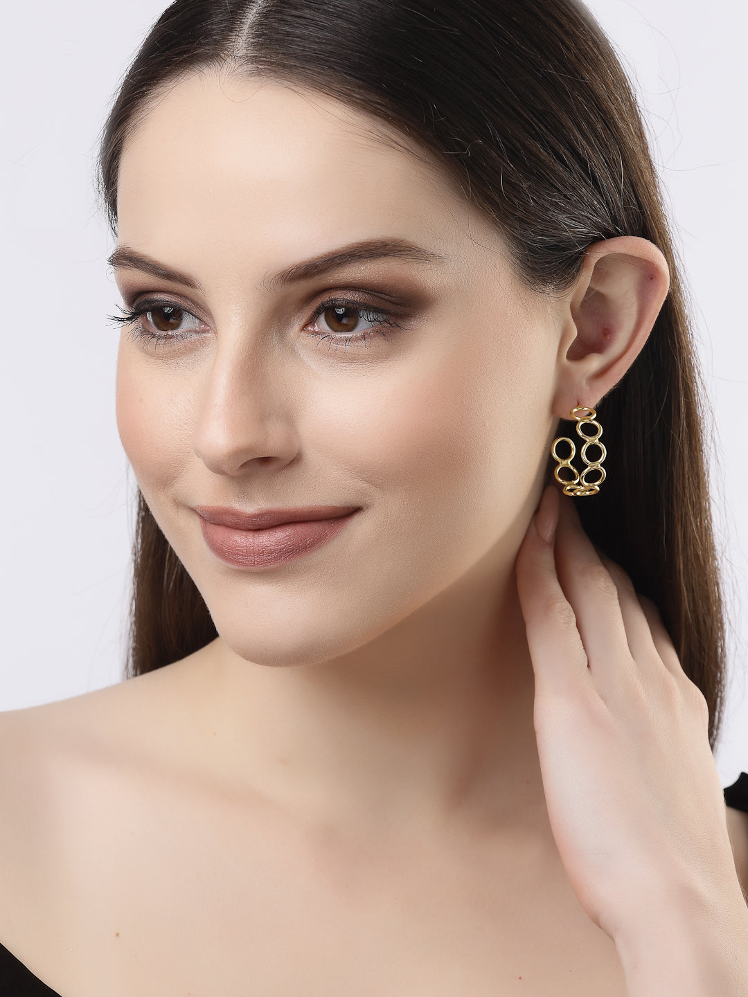 Women's Gold-plated Contemporary Half Hoop Earrings