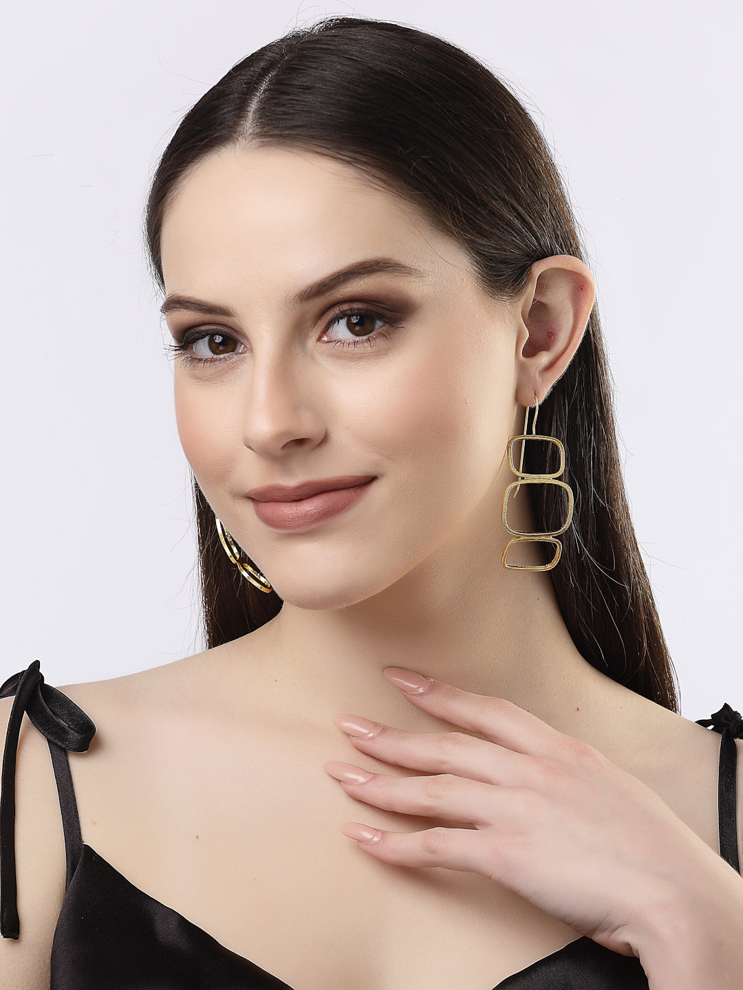 Women's Gold-plated Contemporary Fish Hook Drop Earrings - NVR
