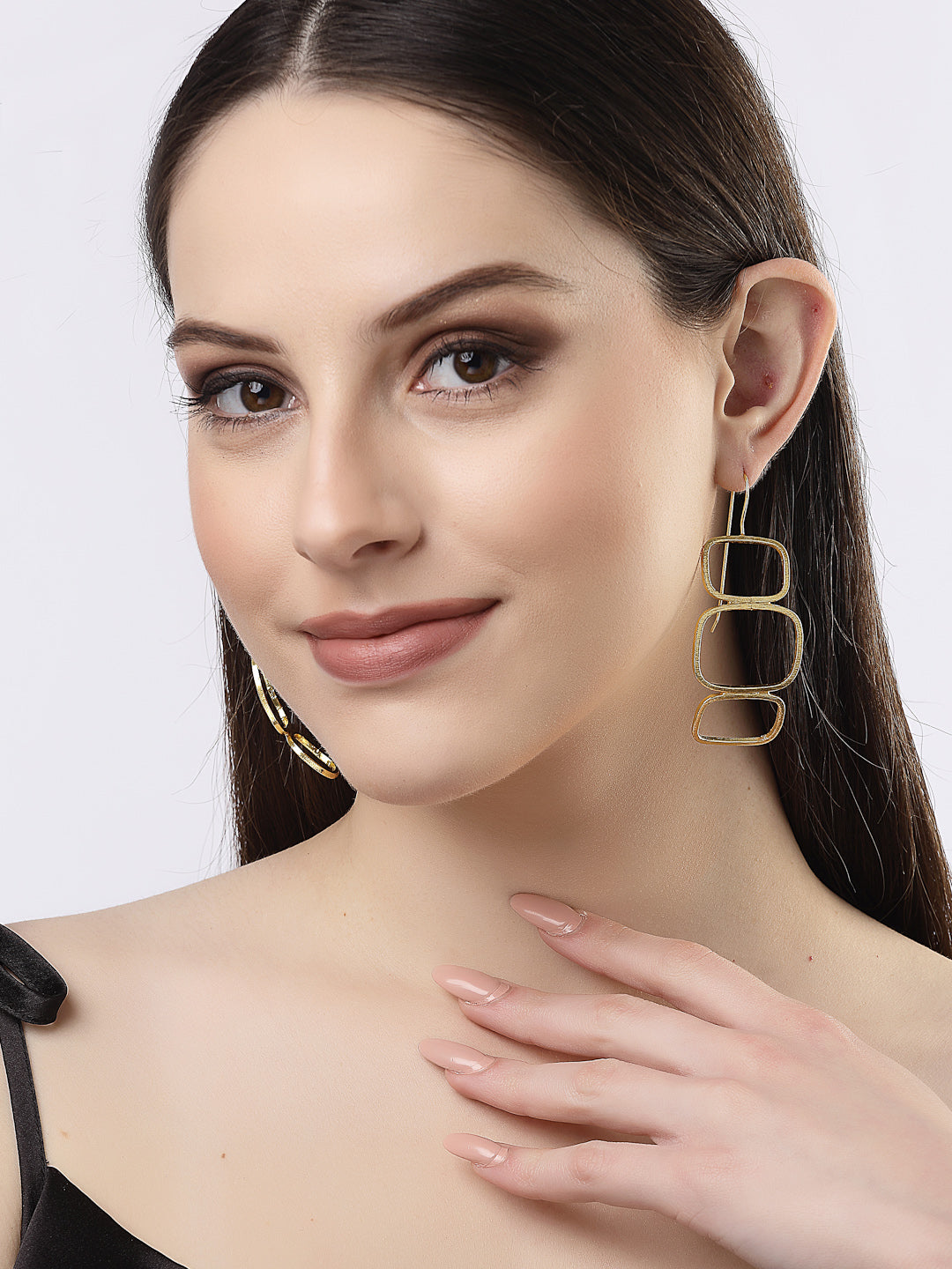 Women's Gold-plated Contemporary Fish Hook Drop Earrings - NVR