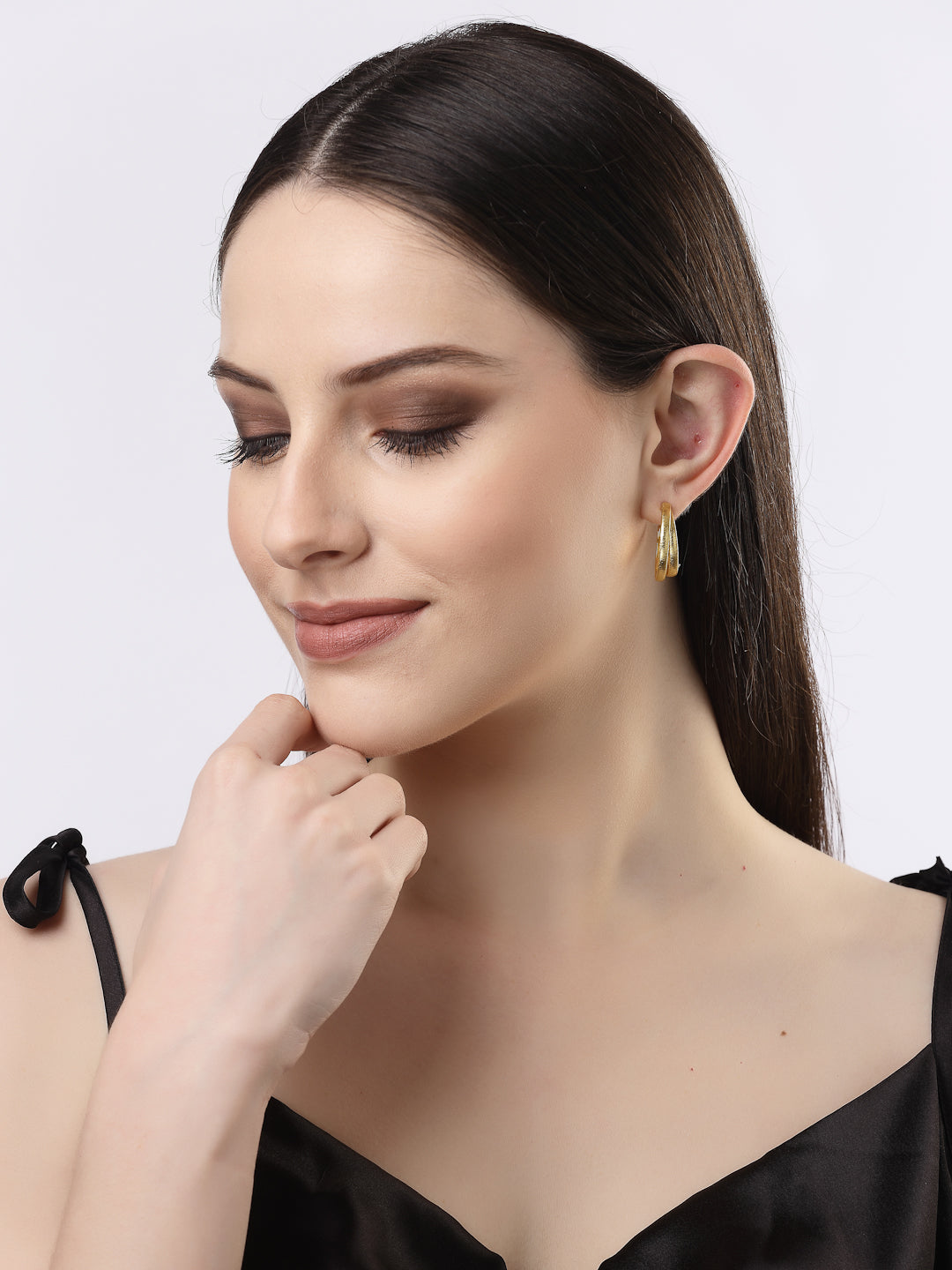 Women's Gold-plated Alloy Circular-Shaped Half Hoop Earrings
