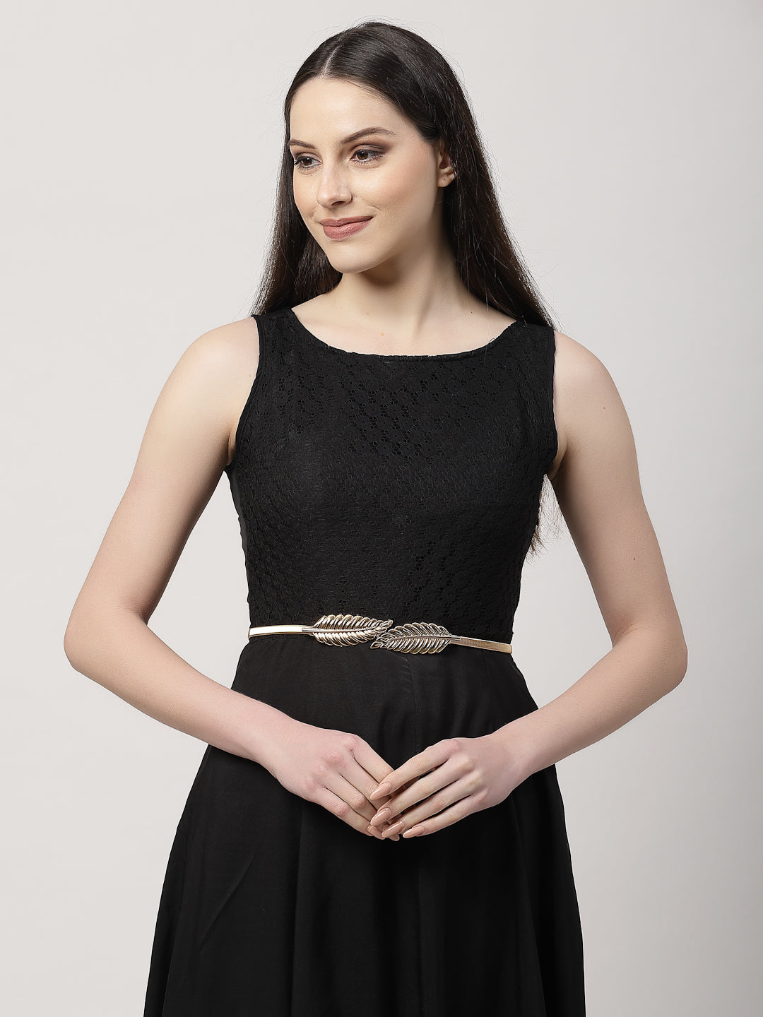Women's circular gold plated stretchable metal belt