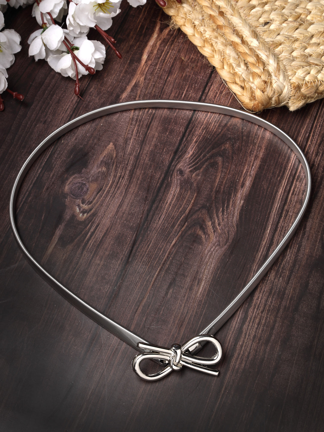 Women's circular silver plated stretchable metal belt