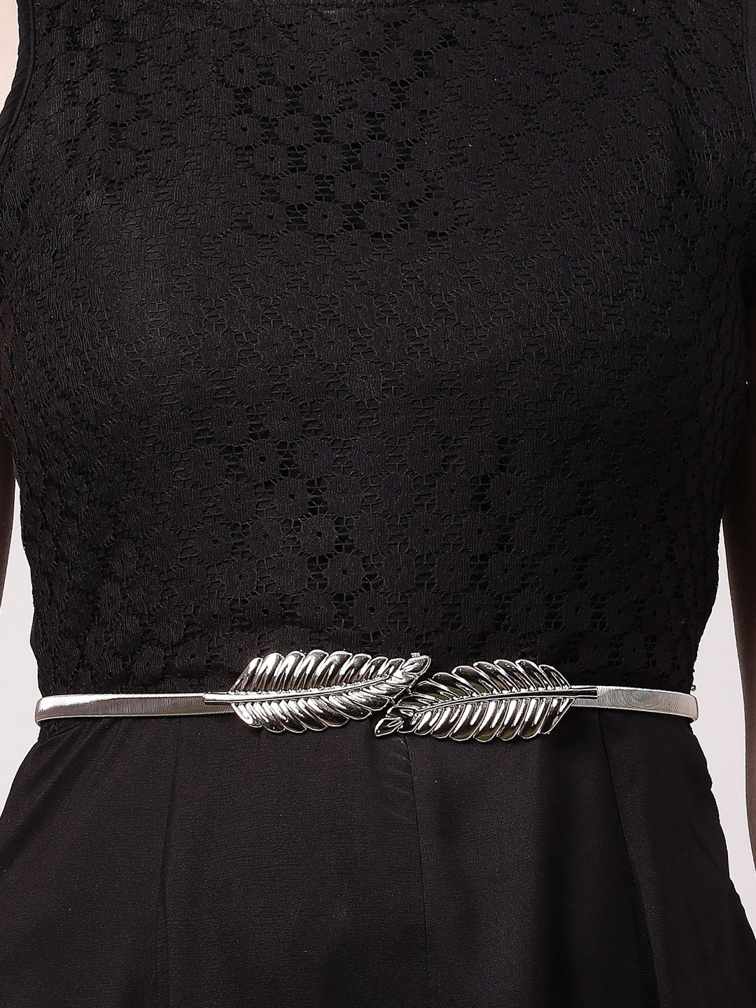 Women's circular silver plated stretchable metal belt - NVR