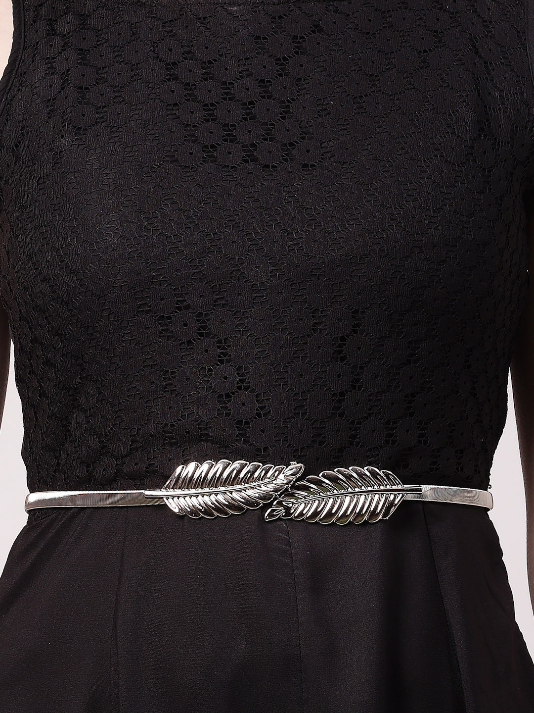 Women's circular silver plated stretchable metal belt
