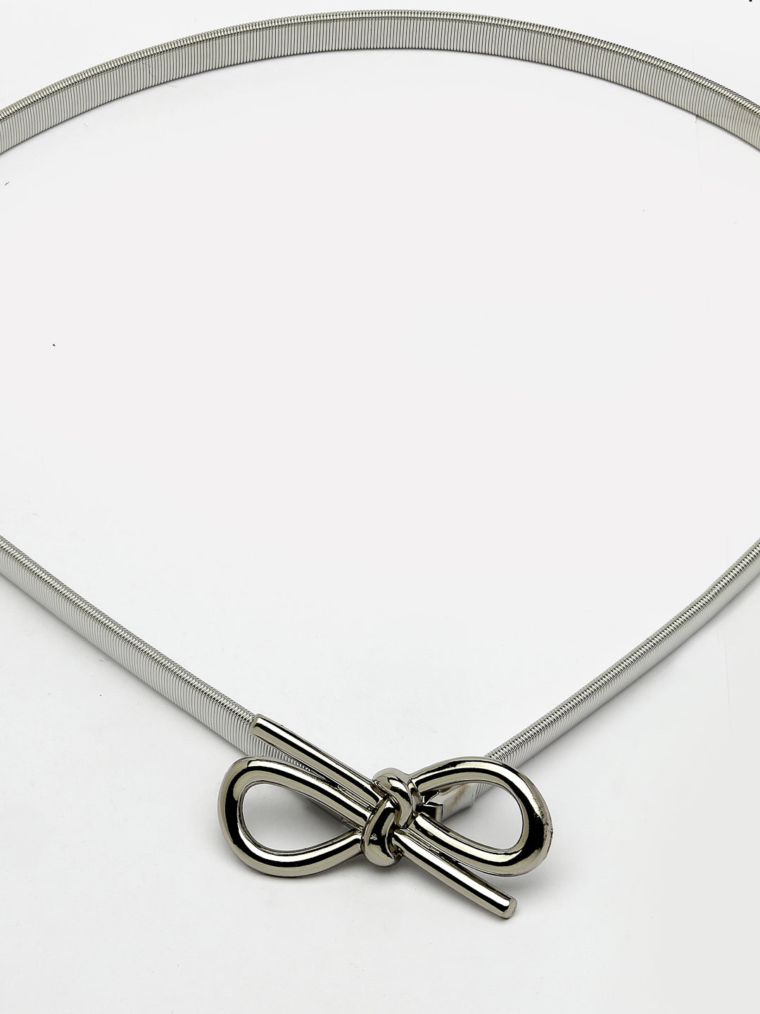 Women's circular silver plated stretchable metal belt