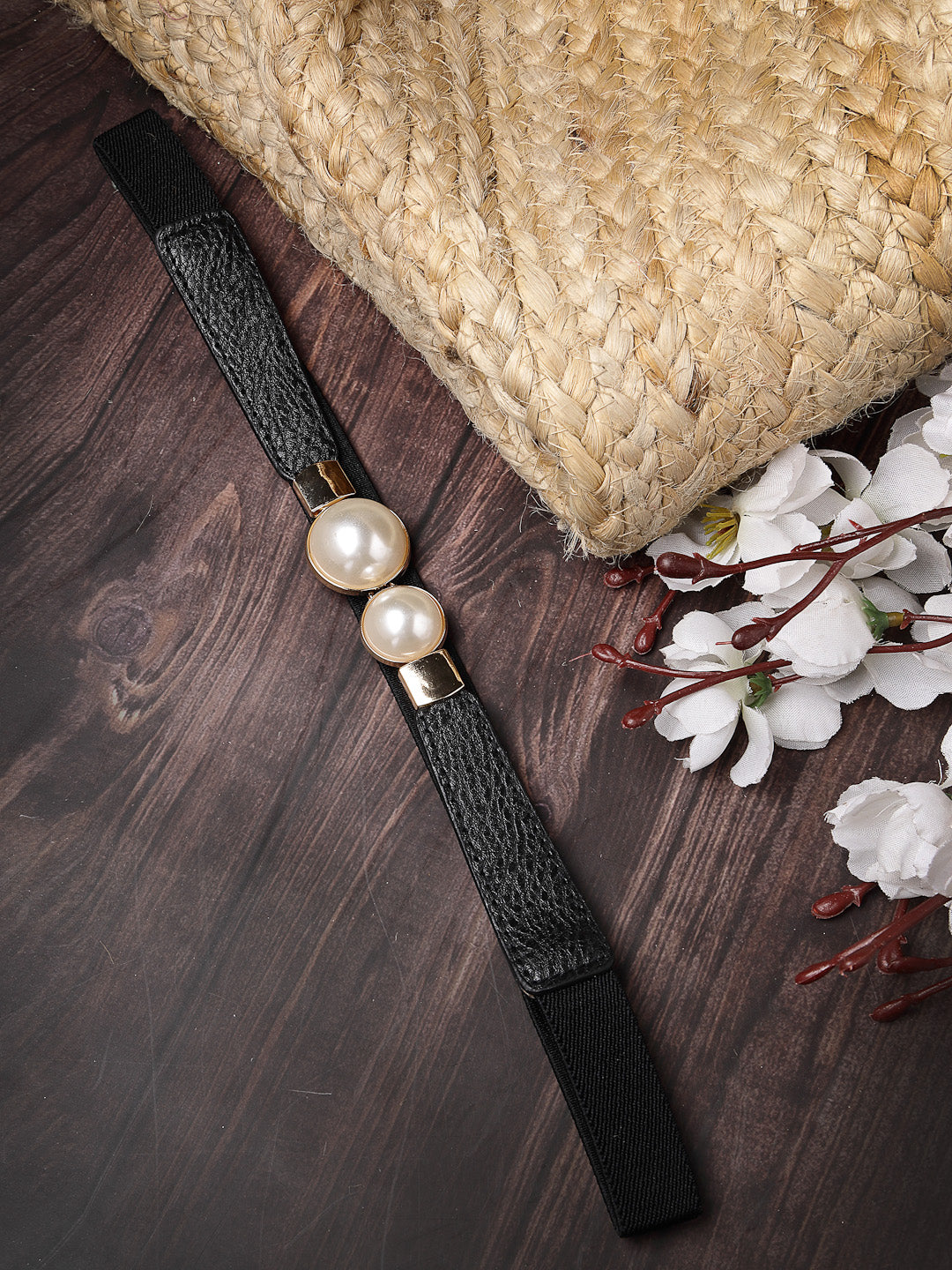 Women's circular black stretchable leather belt