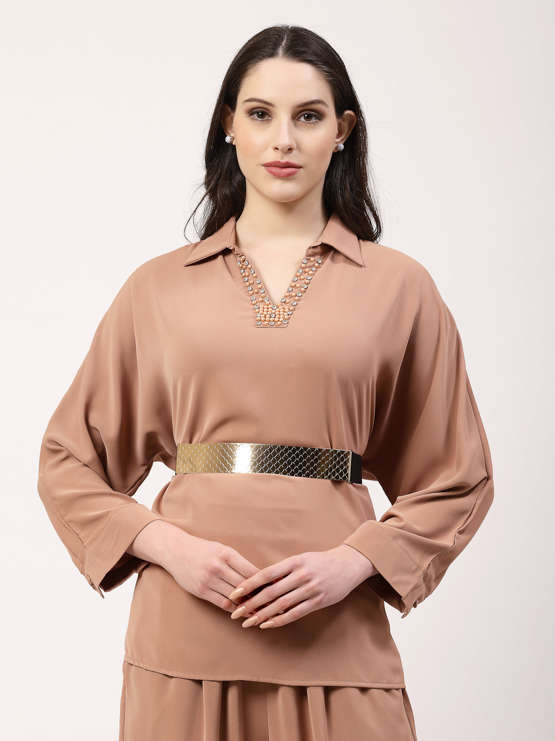 Women's circular gold plated adjustable broad belt