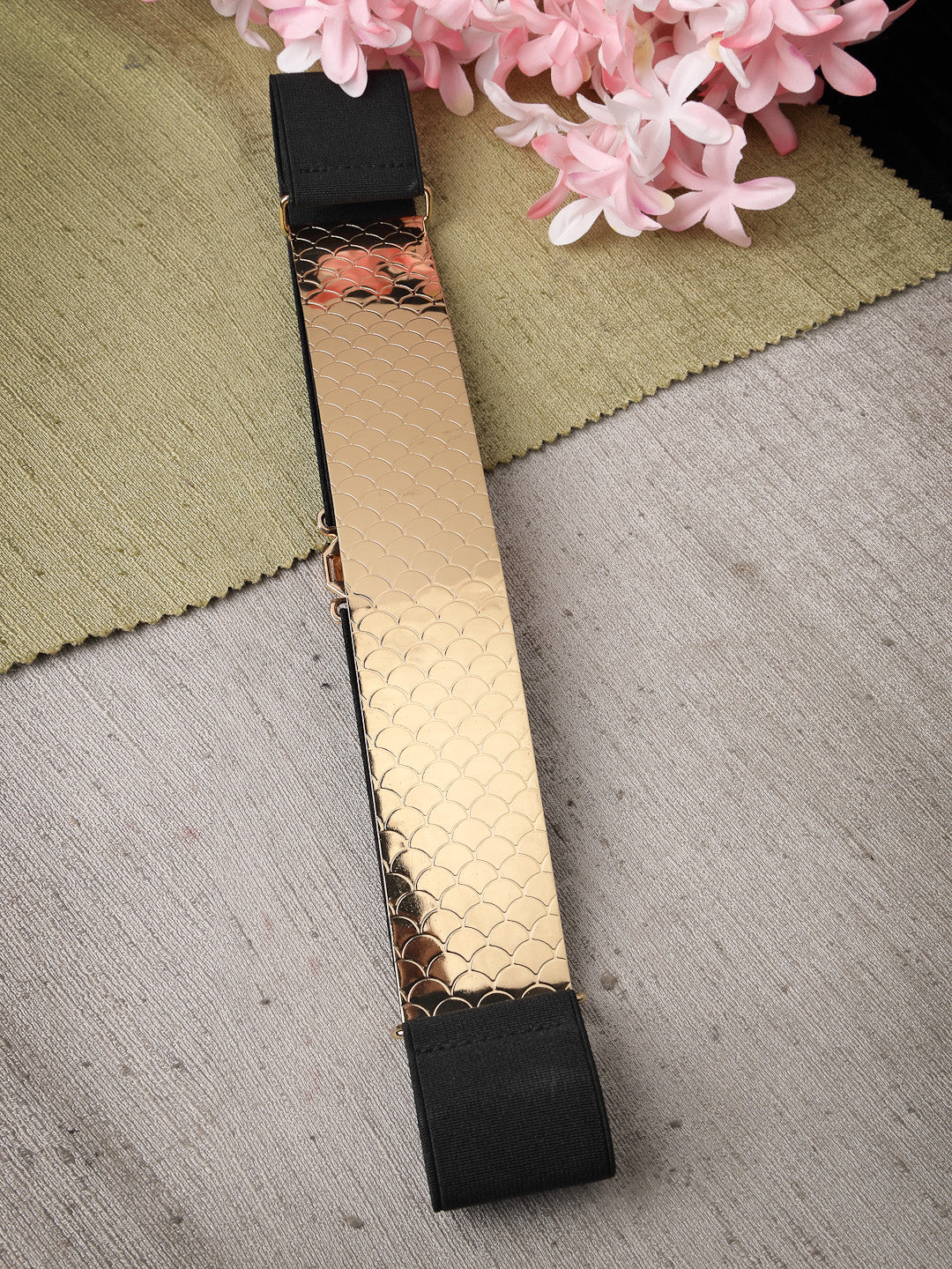Women's circular gold plated adjustable broad belt - NVR
