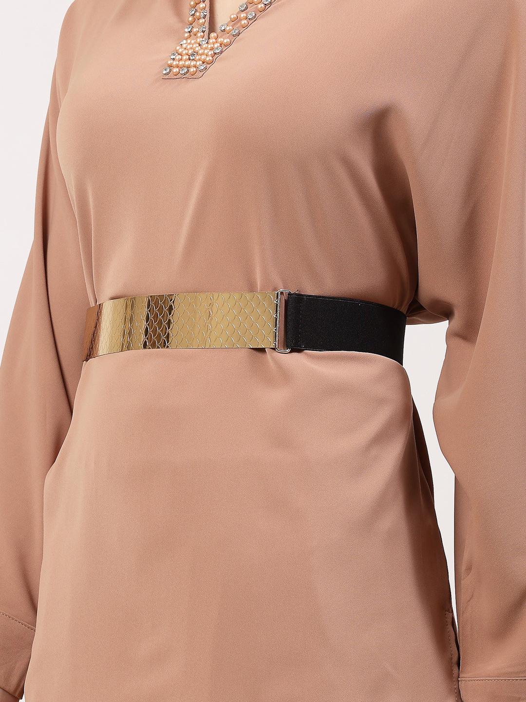 Women's circular gold plated adjustable broad belt