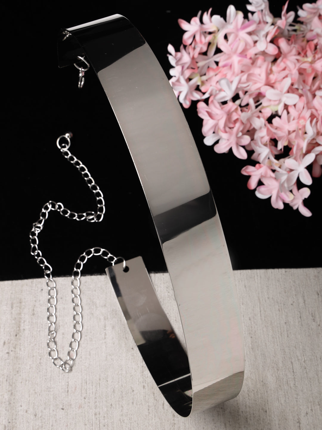 Women's circular silver plated adjustable broad belt