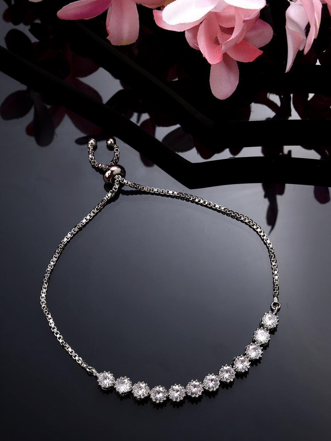 Women's Silver-plated Handcrafted American Diamond Link Bracelet