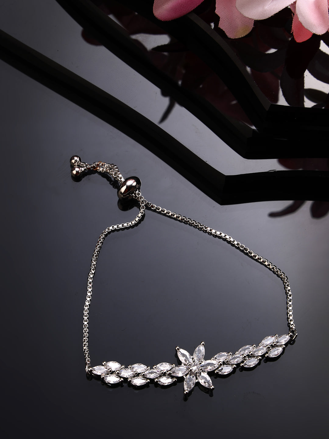 Women's Silver-plated Handcrafted American Diamond Link Bracelet