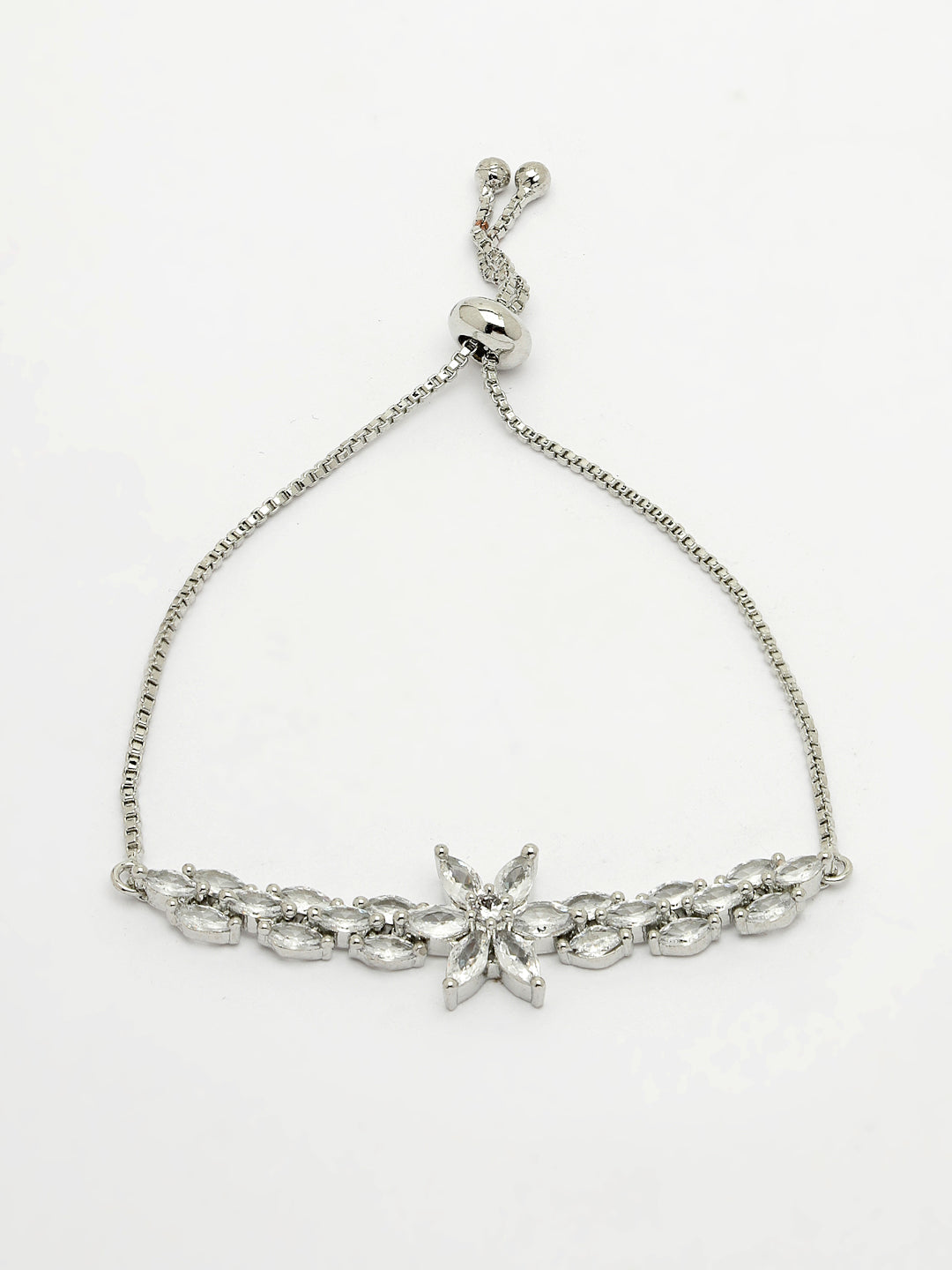 Women's Silver-plated Handcrafted American Diamond Link Bracelet