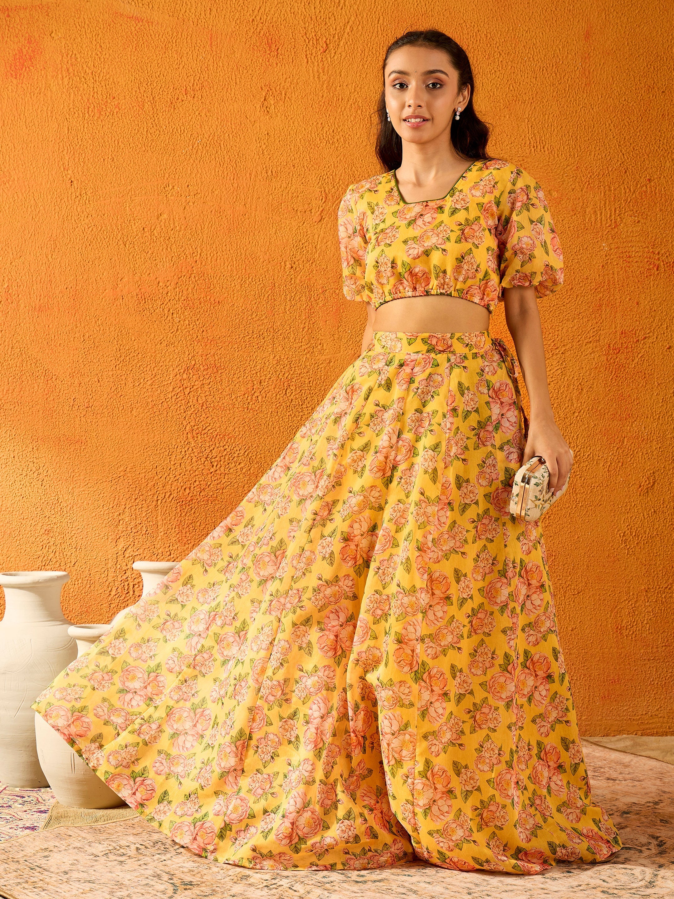 Girl's Yellow Floral Lehenga Set - Sassafras Kids