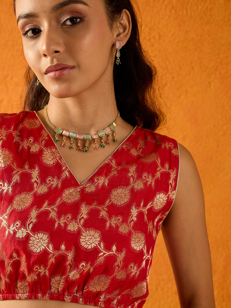 Girl's Red Crop Top Lehenga Set