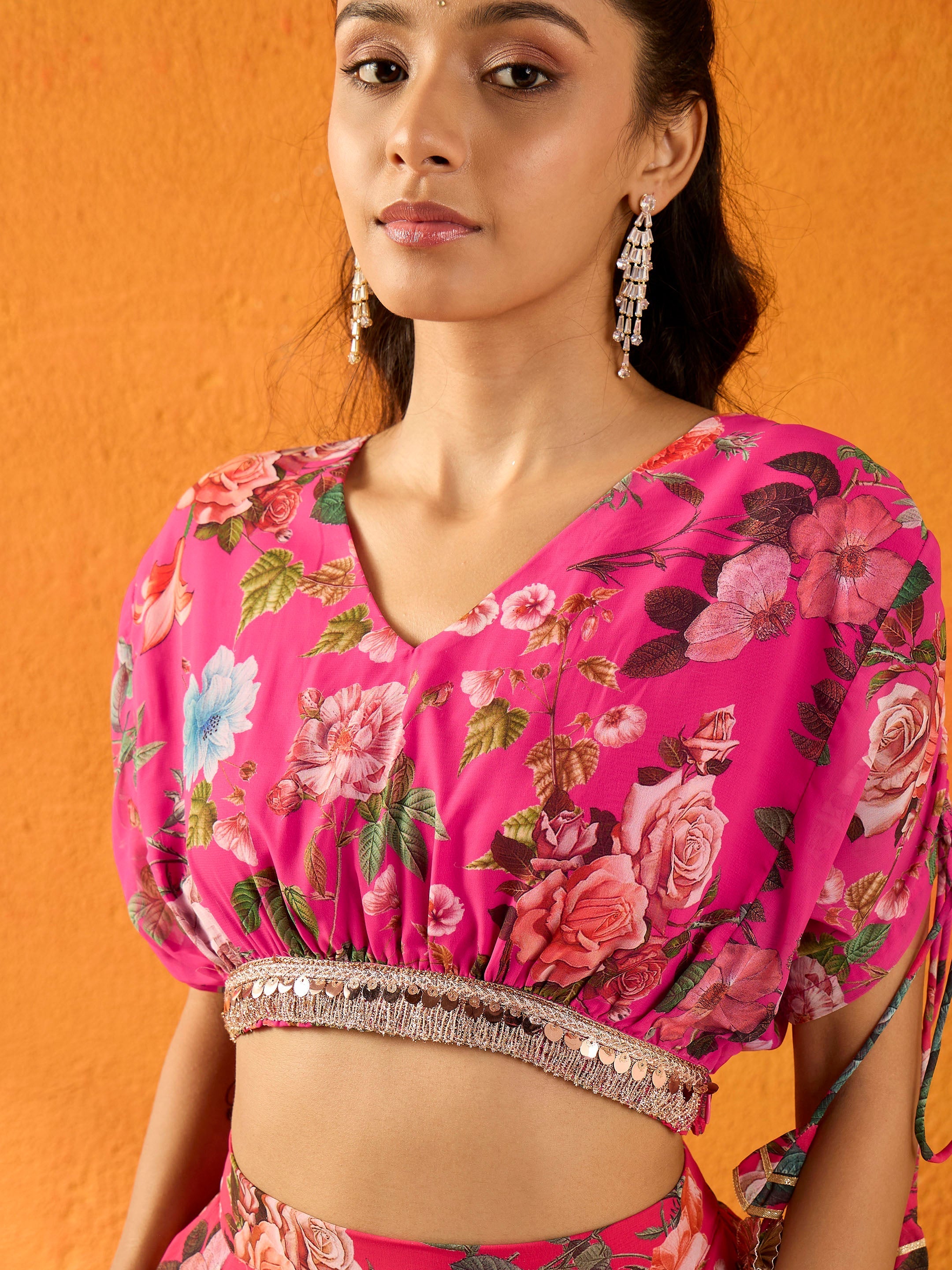 Girl's Fuchsia Floral Lehenga Set - Sassafras Kids