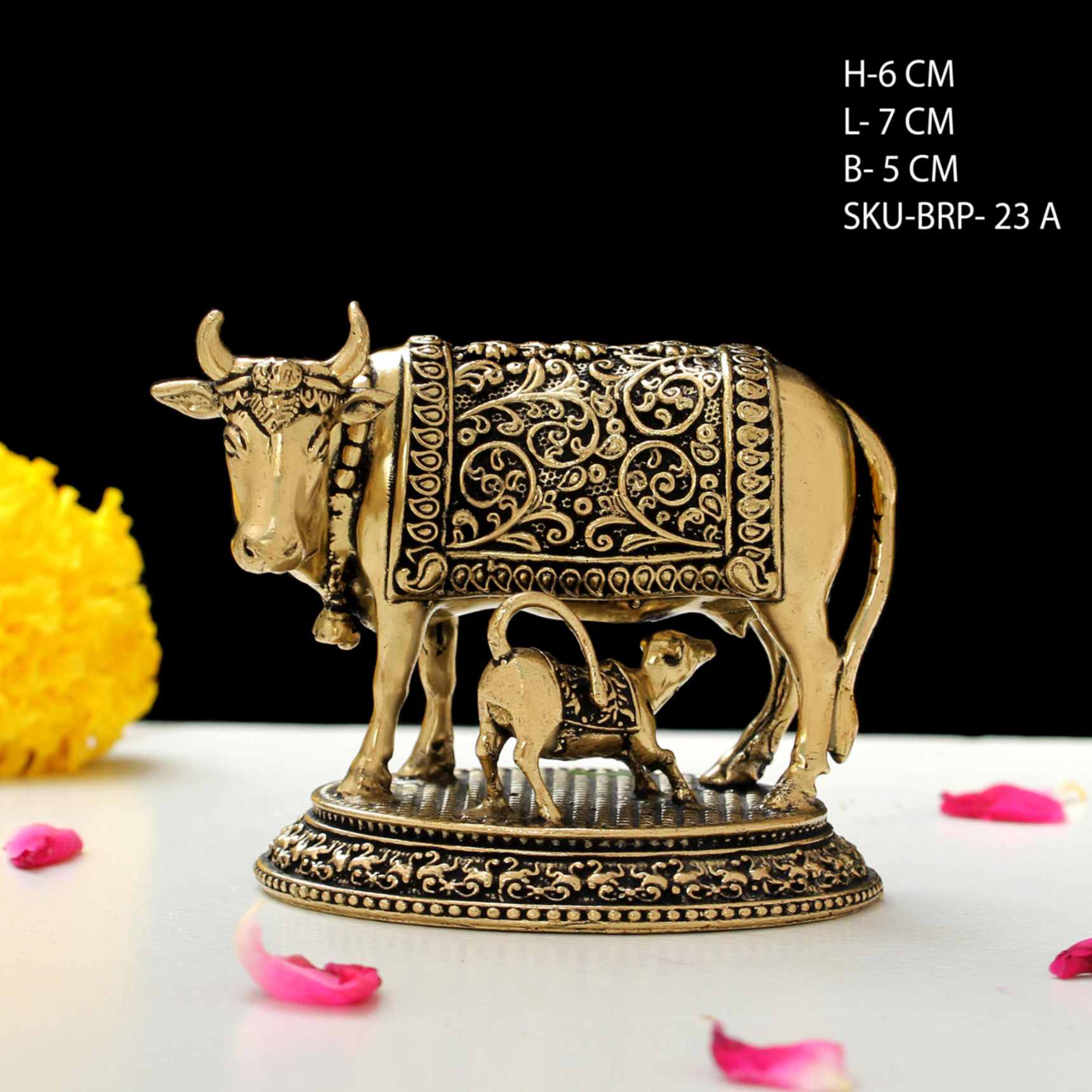 Brass Showpiece Holy Cow & Calf 2.5 Inch By Trendia Decor