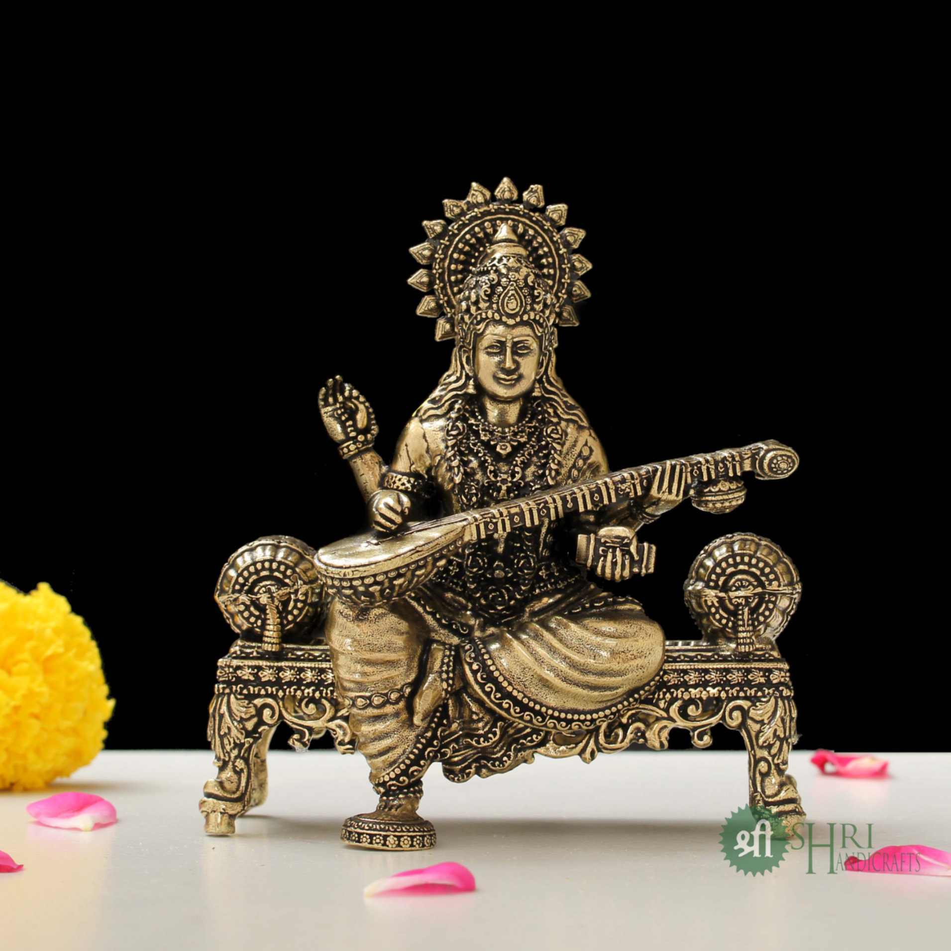 Brass Goddess Saraswati Seated On Aasan 4 Inch By Trendia Decor