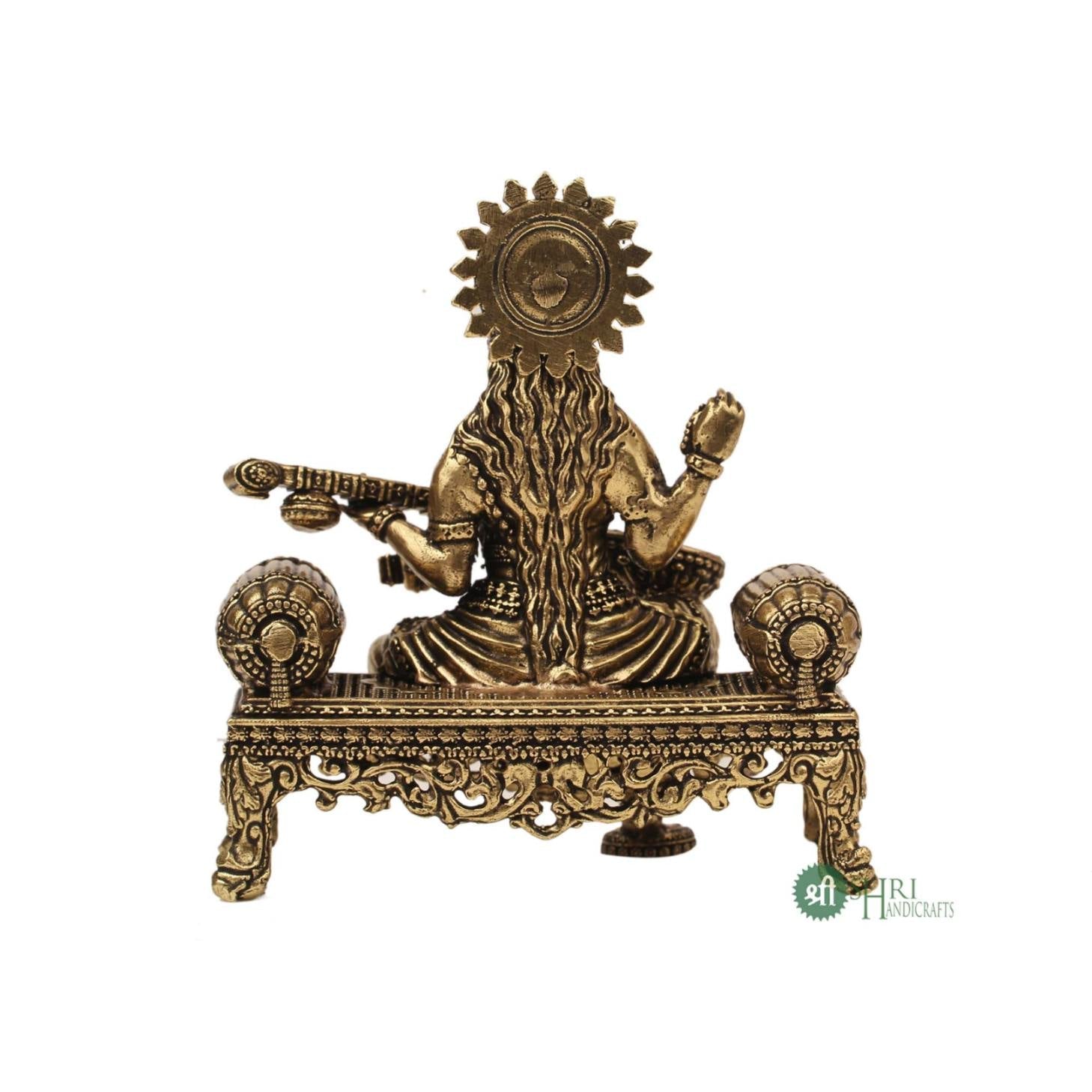 Brass Goddess Saraswati Seated On Aasan 4 Inch By Trendia Decor