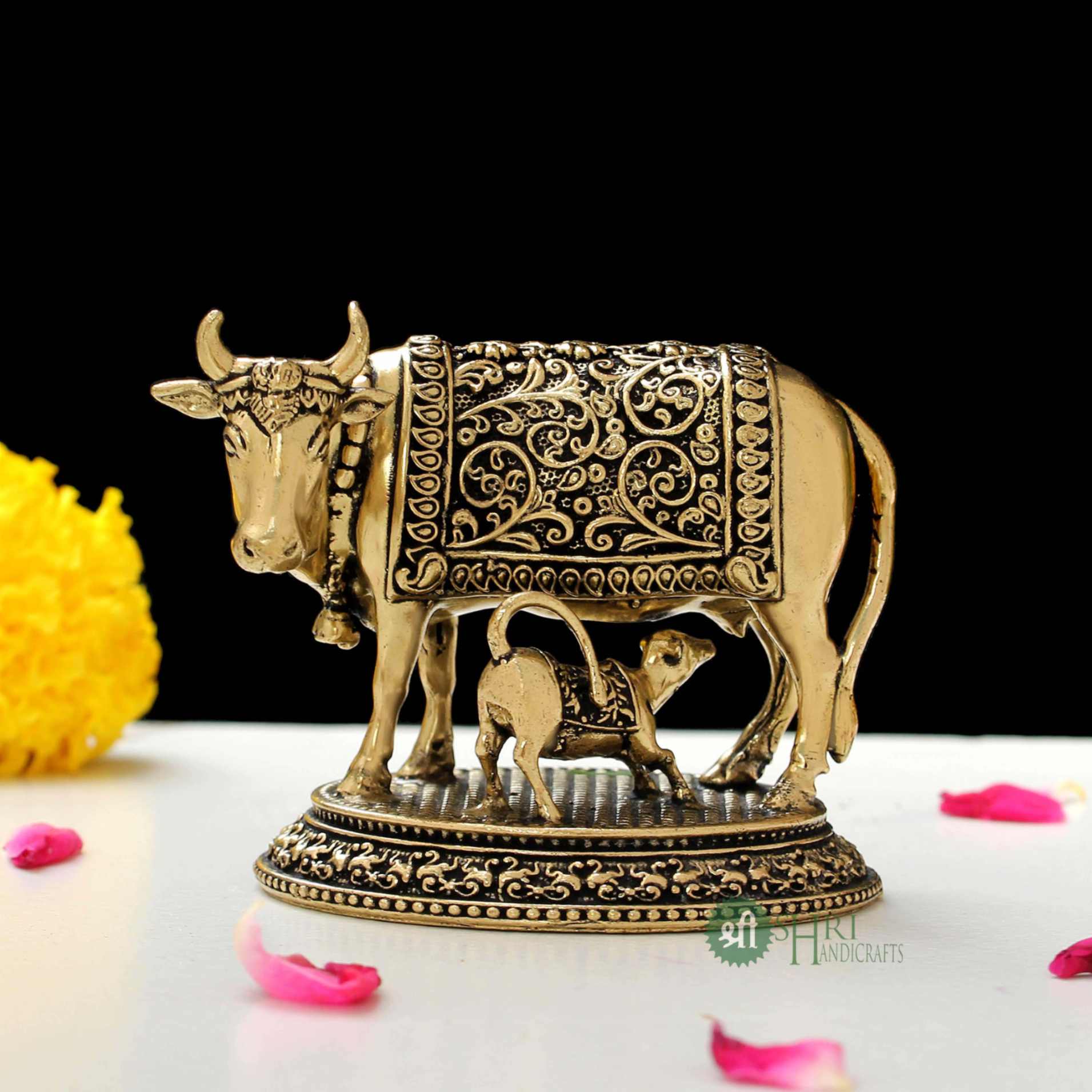 Brass Showpiece Holy Cow & Calf 1.5 Inch By Trendia Decor