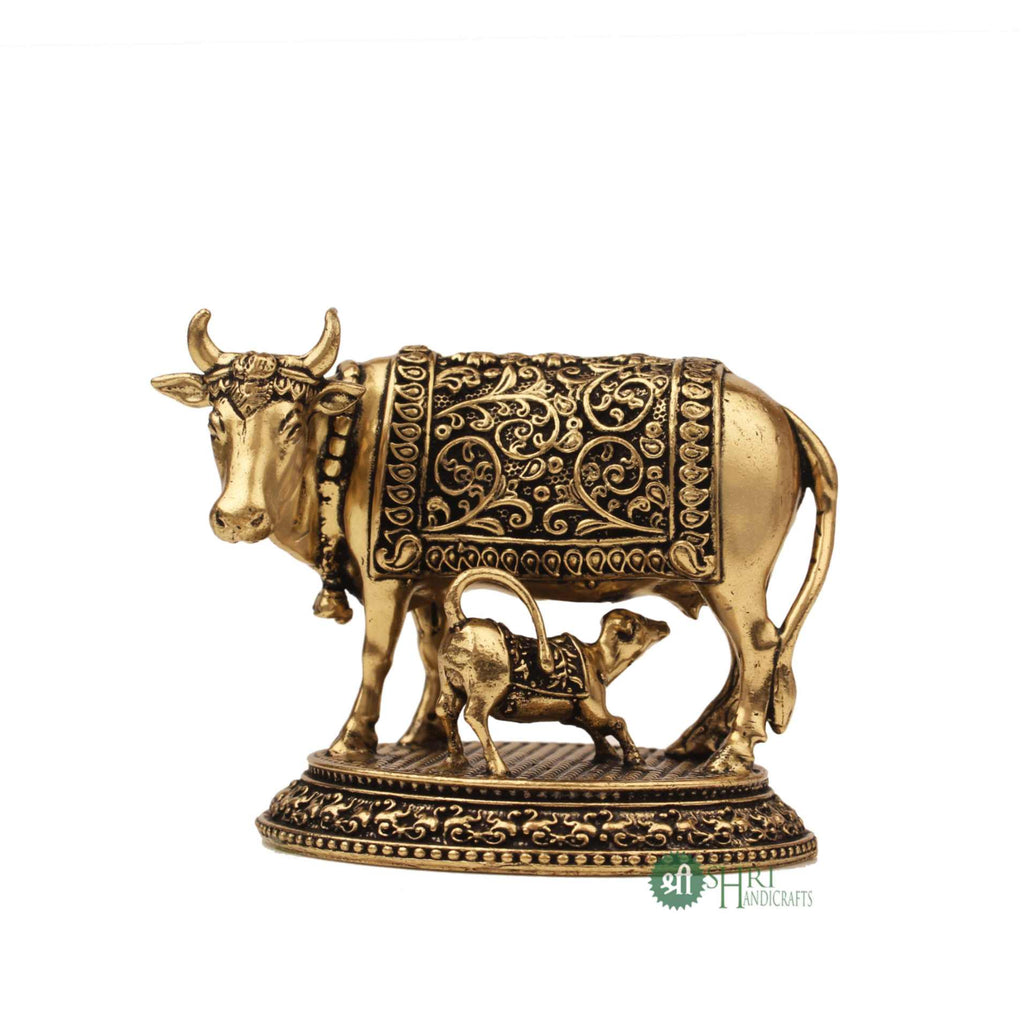 Brass Showpiece Holy Cow & Calf 1.5 Inch By Trendia Decor