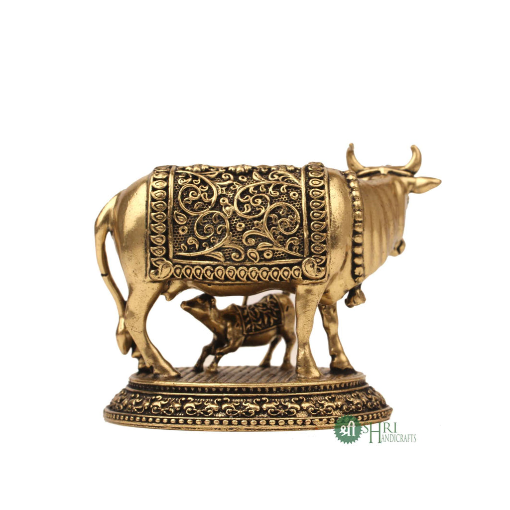 Brass Showpiece Holy Cow & Calf 1.5 Inch By Trendia Decor