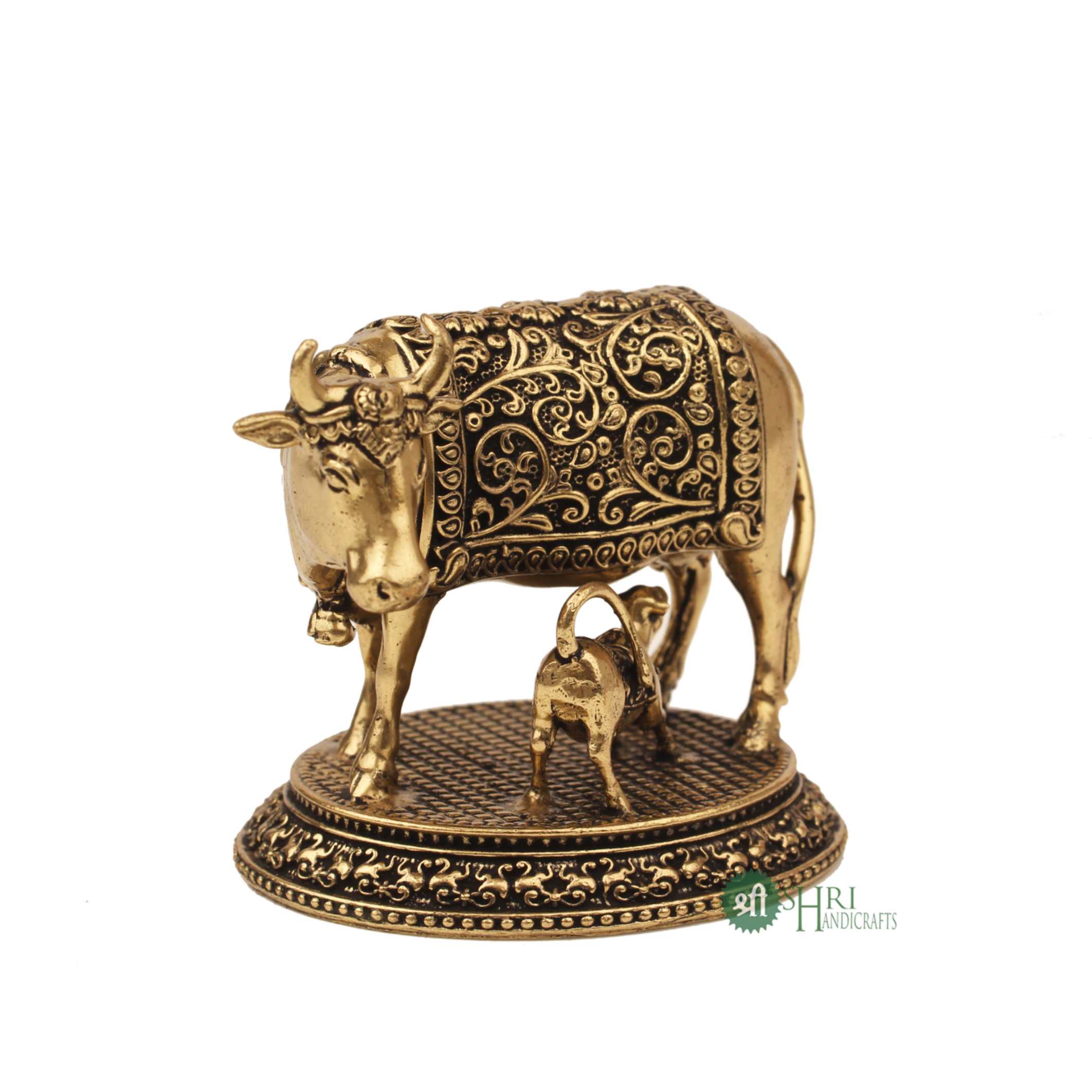 Brass Showpiece Holy Cow & Calf 2 Inch By Trendia Decor
