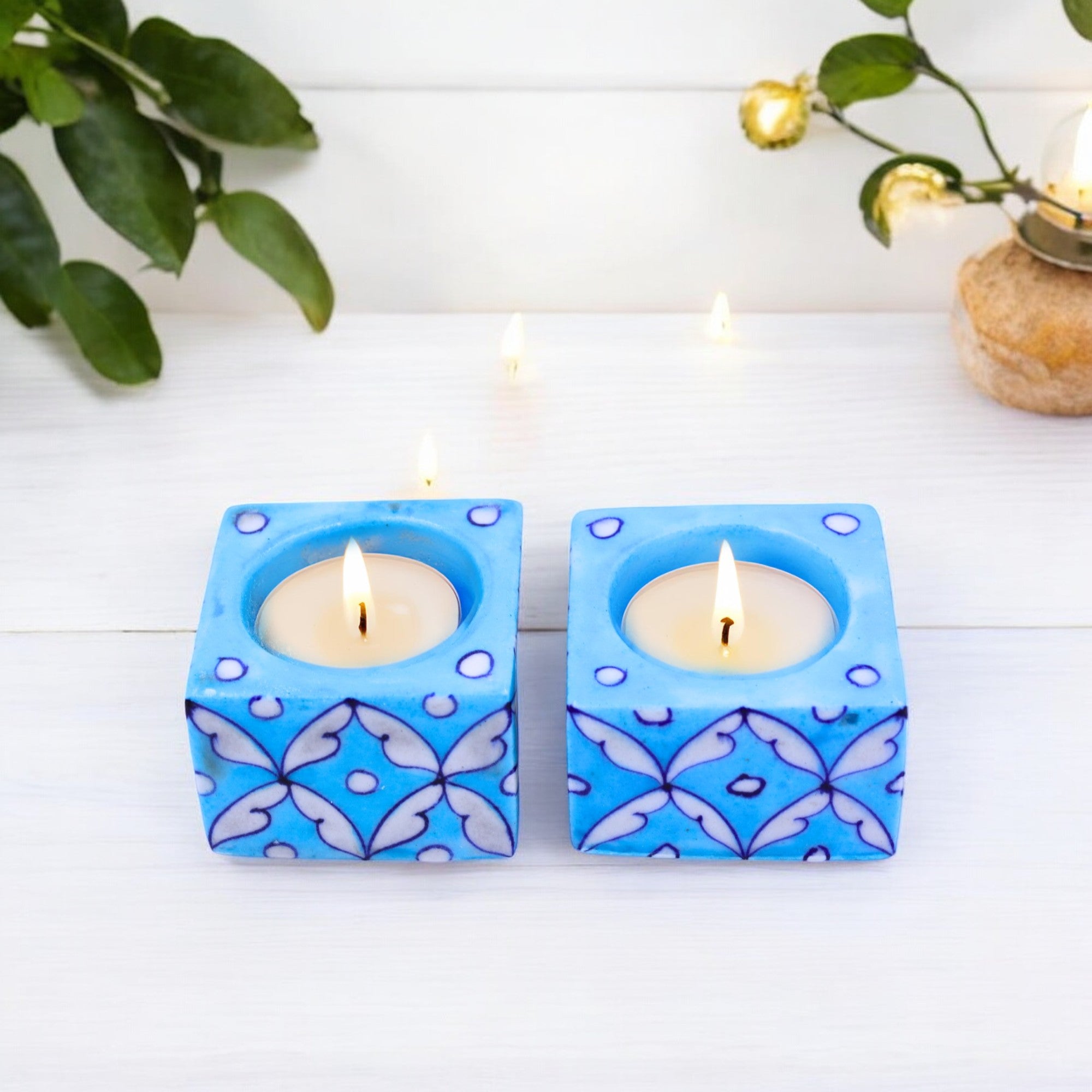 Natriel Blue Pottery T-Light Holders