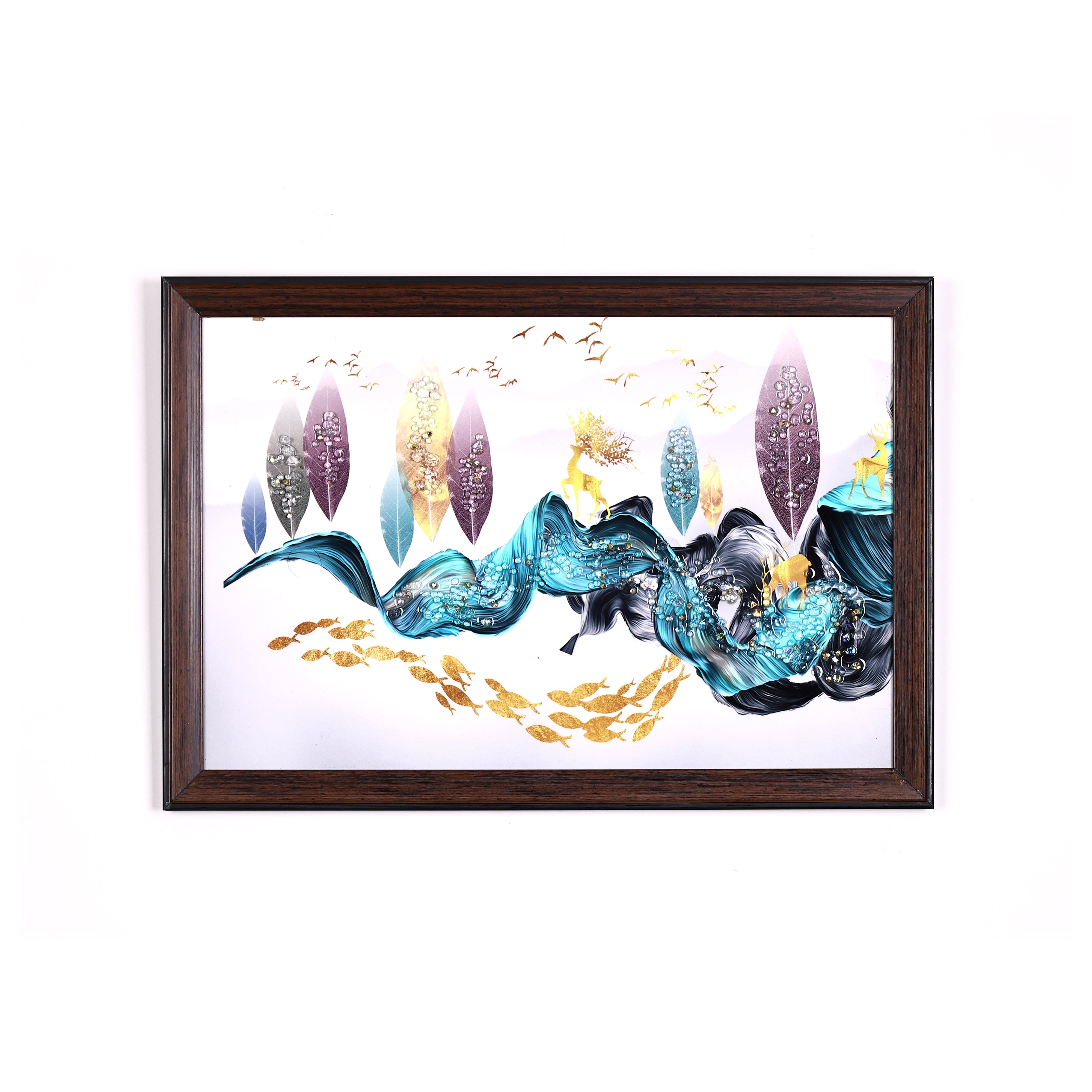 Nature Inspired Crystal Embellished Resin Wall Painting