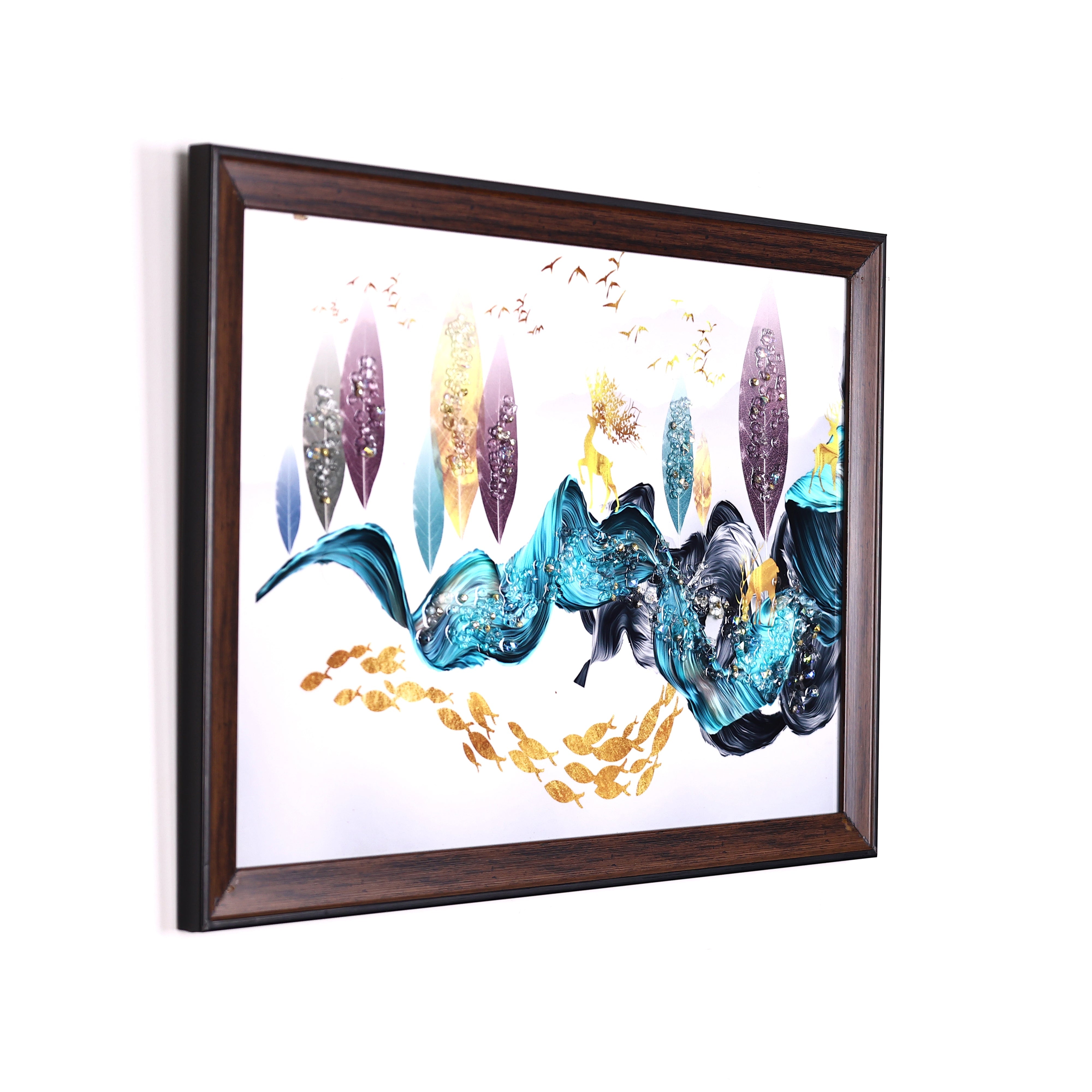 Nature Inspired Crystal Embellished Resin Wall Painting